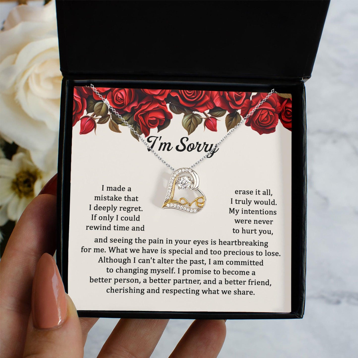 Apology Gift for Girlfriend, Wife - Sorry, Precious To Lose - Love Heart Pendant Necklace - Mallard Moon Gift Shop