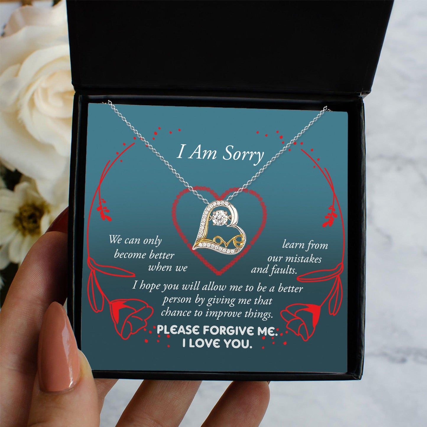 Apology Gift for Girlfriend, Wife, Soulmate - Sorry, Mistakes And Faults - Love Dancing Heart Pendant Necklace - Mallard Moon Gift Shop