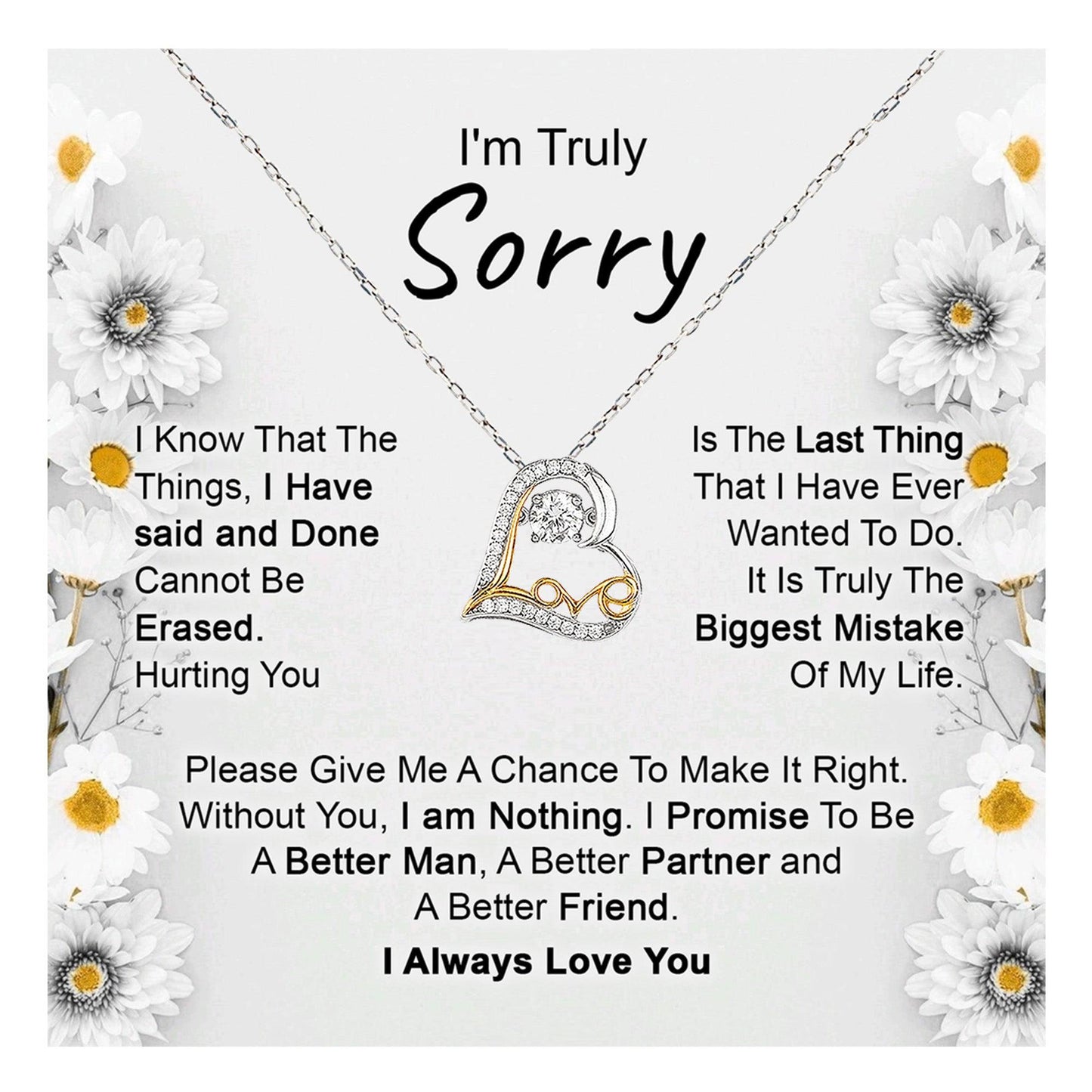 Apology Gift for Girlfriend, Wife, Soulmate - I’m Truly Sorry - Love Dancing Heart Pendant Necklace - Mallard Moon Gift Shop
