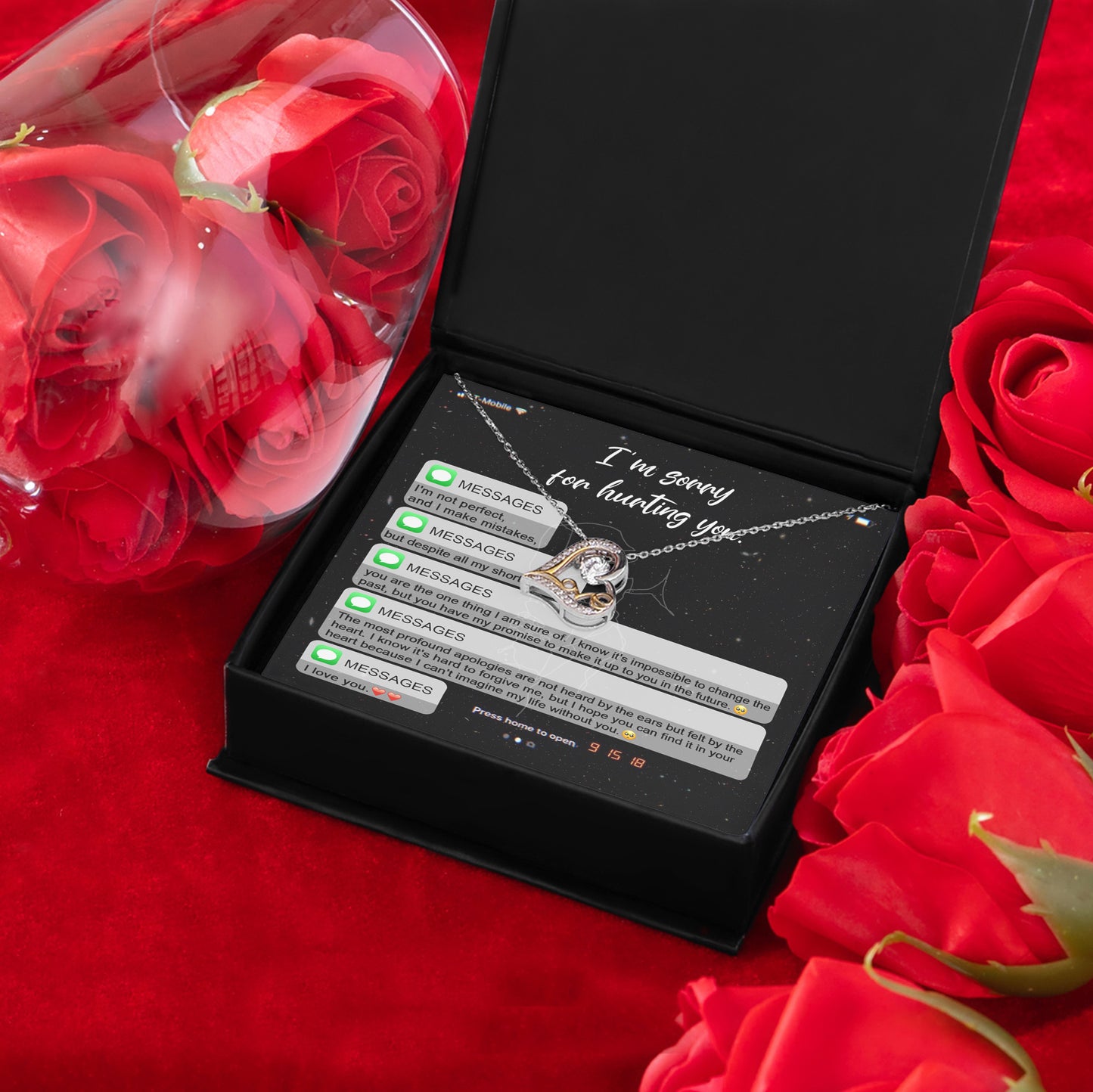 Apology Gift for Girlfriend, Wife, Soulmate - Sorry, Life Without You - Love Heart Pendant Necklace - Mallard Moon