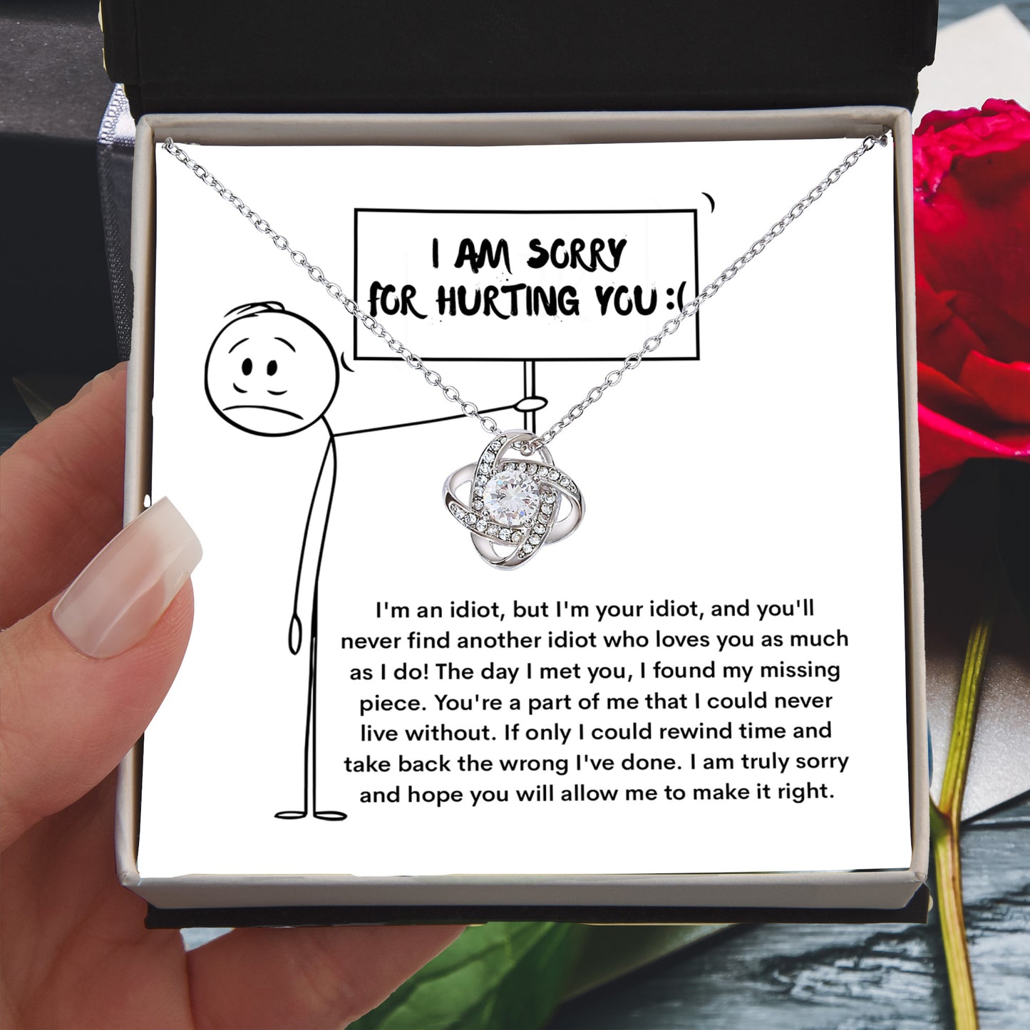 Apology Gift for Girlfriend, Wife, Soulmate - Sorry, Missing Piece - Love Knot Pendant Necklace - Mallard Moon