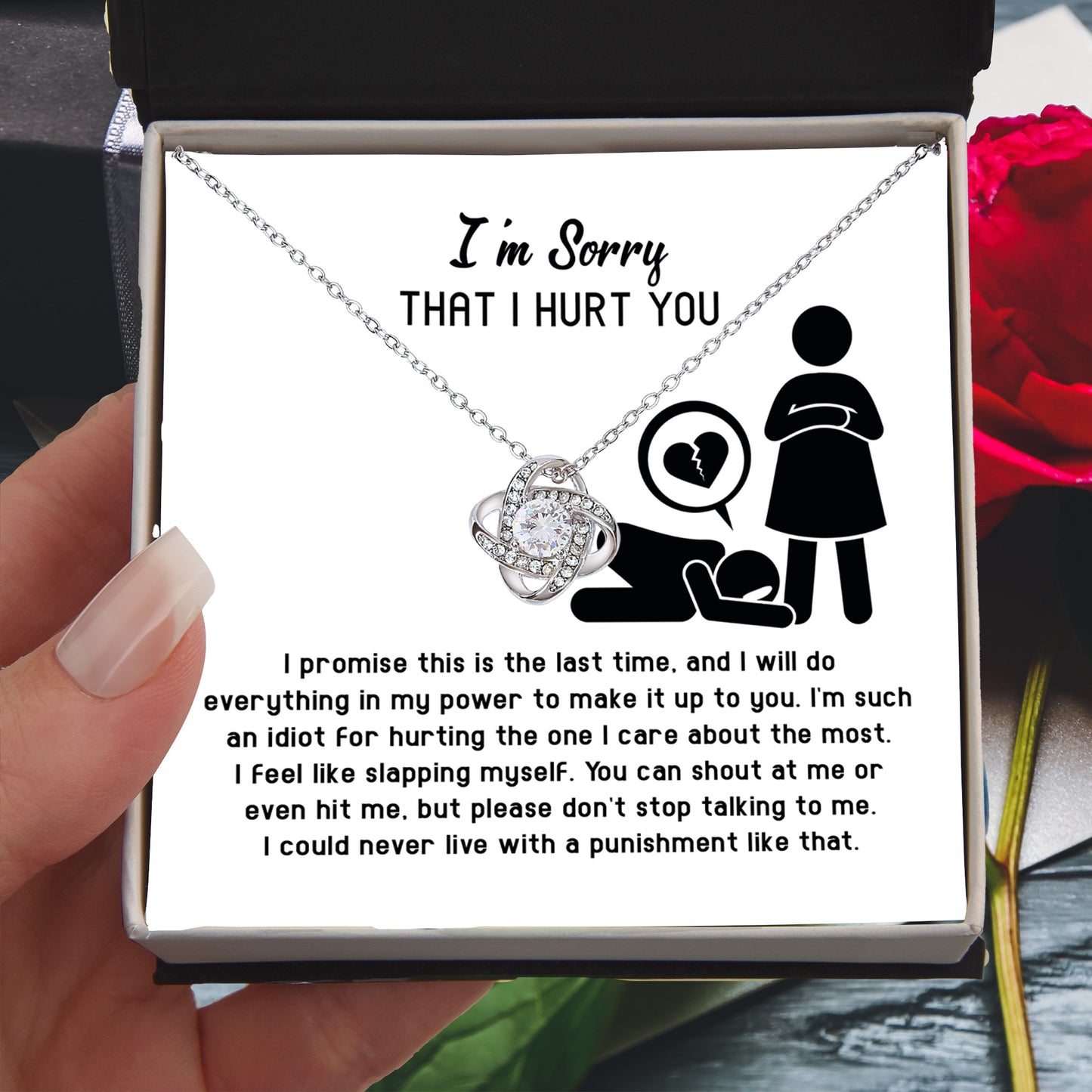 Apology Gift for Girlfriend, Wife, Soulmate - Sorry, Please Don't Stop Talking - Love Knot Pendant Necklace