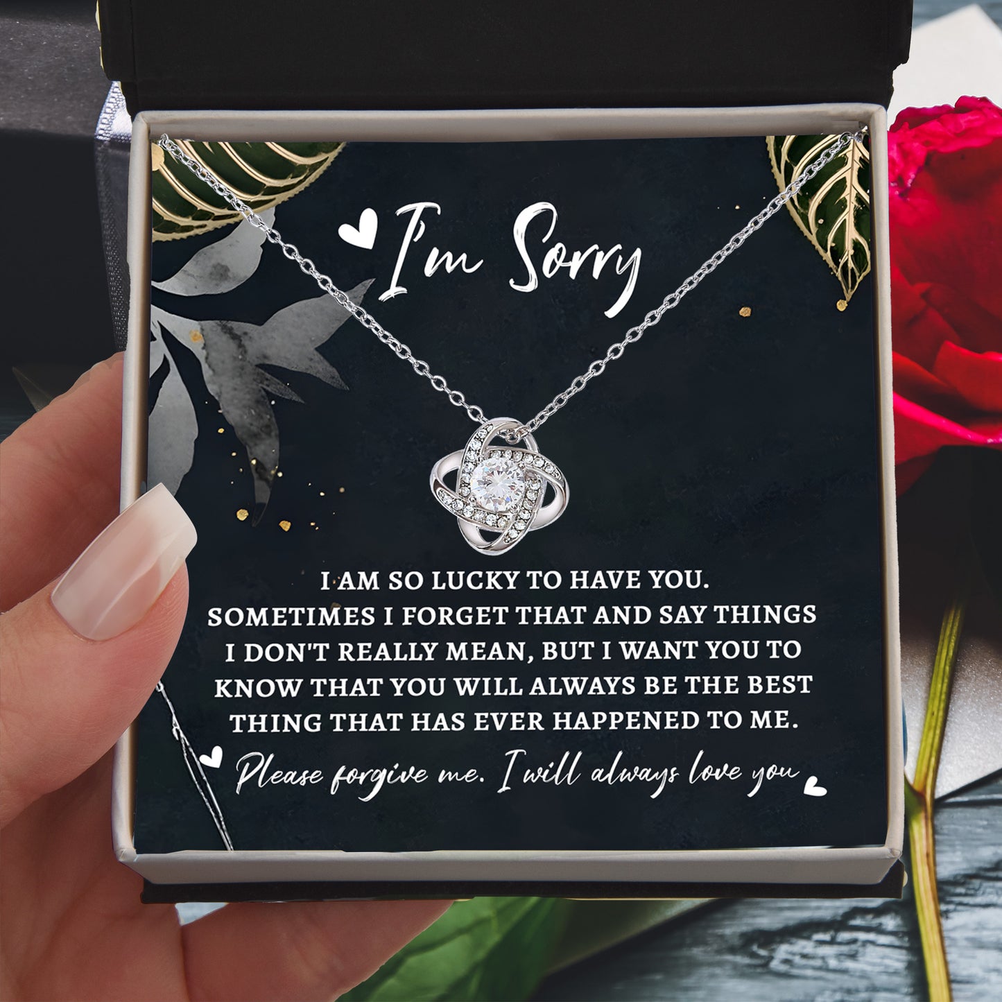 Apology Gift for Girlfriend, Wife, Soulmate - Sorry, The Best Thing - Love Knot Pendant Necklace