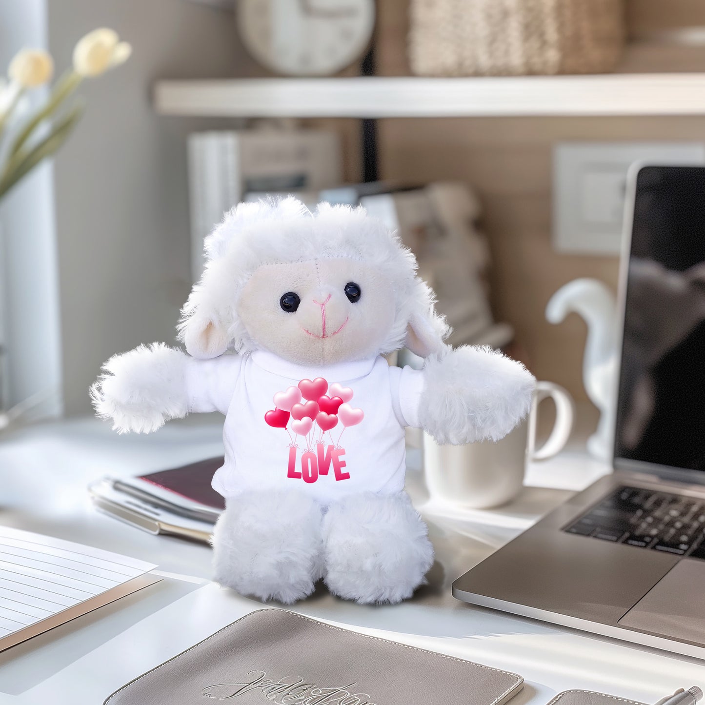 Love is in the Air - Plush Lamb, Panda, or Teddy Bear with Tee Shirt - Mallard Moon Gift Shop