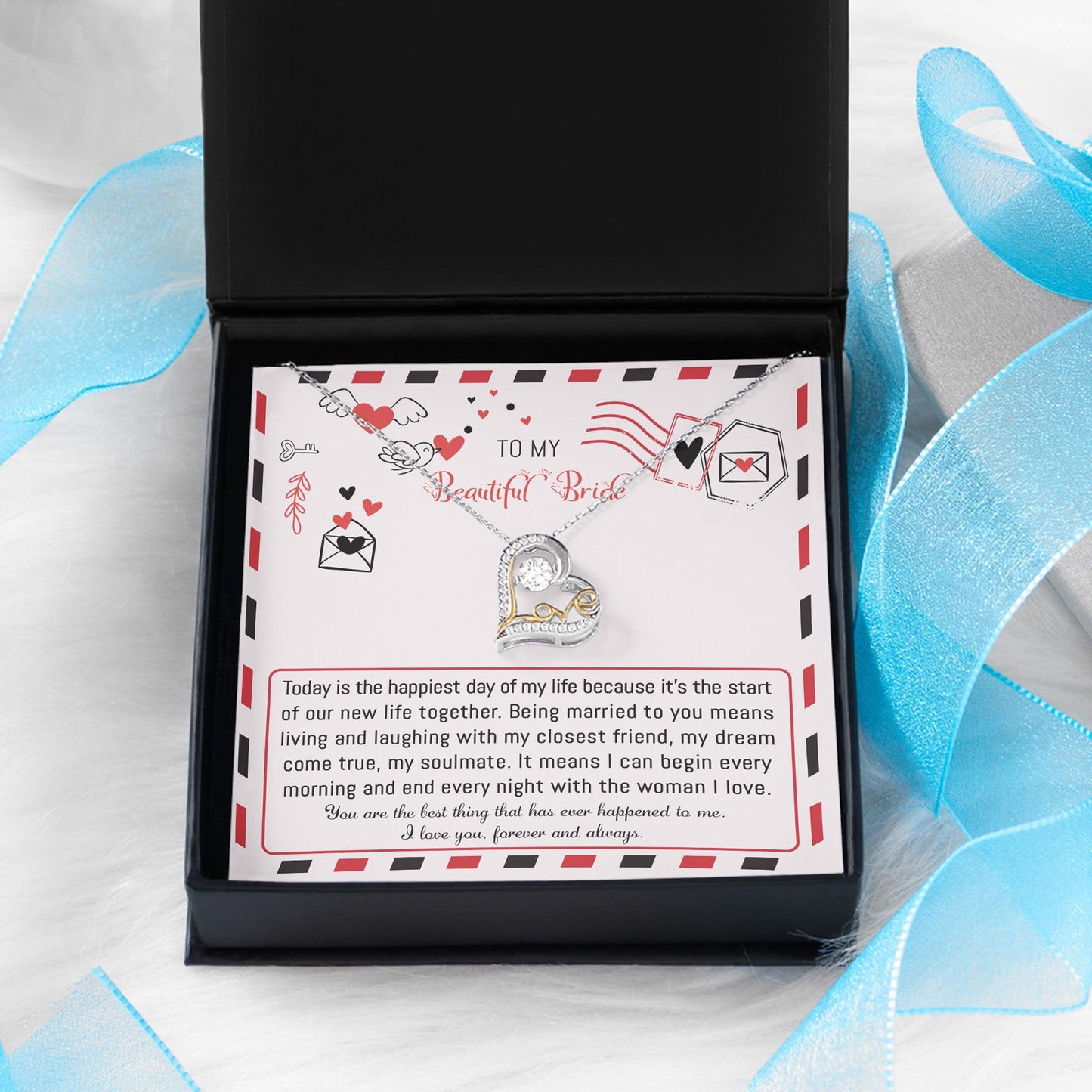 Bride Wedding Day Gift - The Happiest Day - Love Dancing Heart Pendant Necklace - Mallard Moon Gift Shop