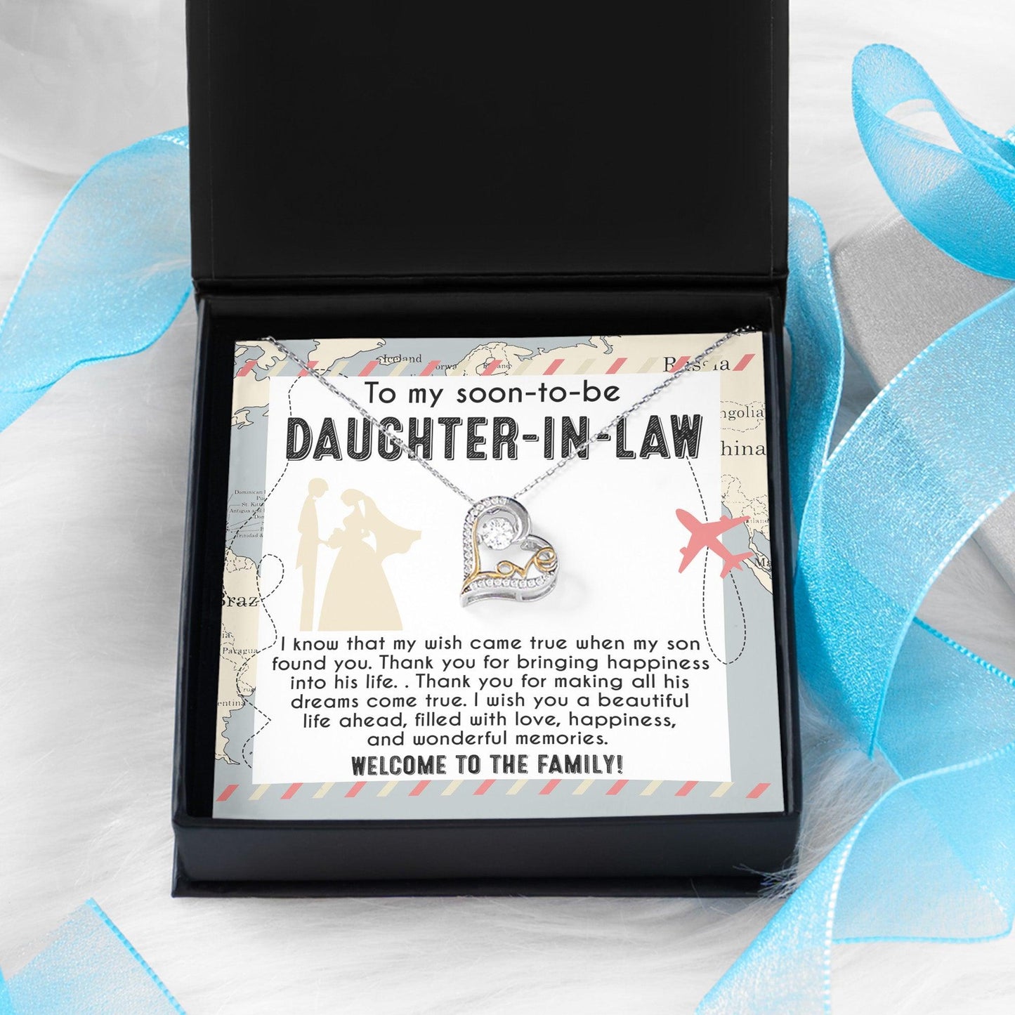 To My Soon-to-be Daughter-in-law Welcome to the Family Wedding Gift Love Dancing Heart Pendant Necklace - Mallard Moon Gift Shop