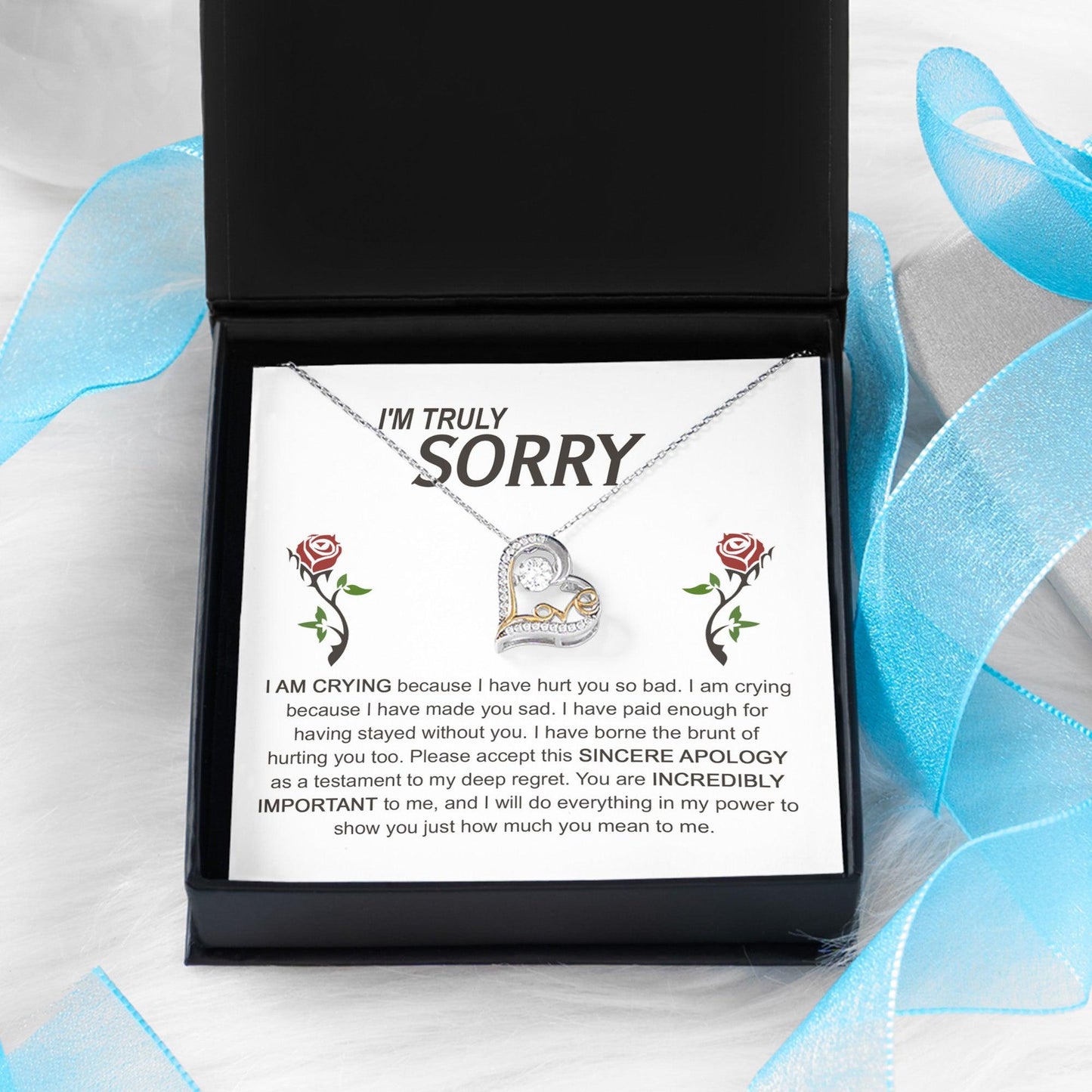 Apology Gift for Girlfriend, Wife, Soulmate - Sorry, Made You Sad - Love Dancing Heart Pendant Necklace - Mallard Moon Gift Shop