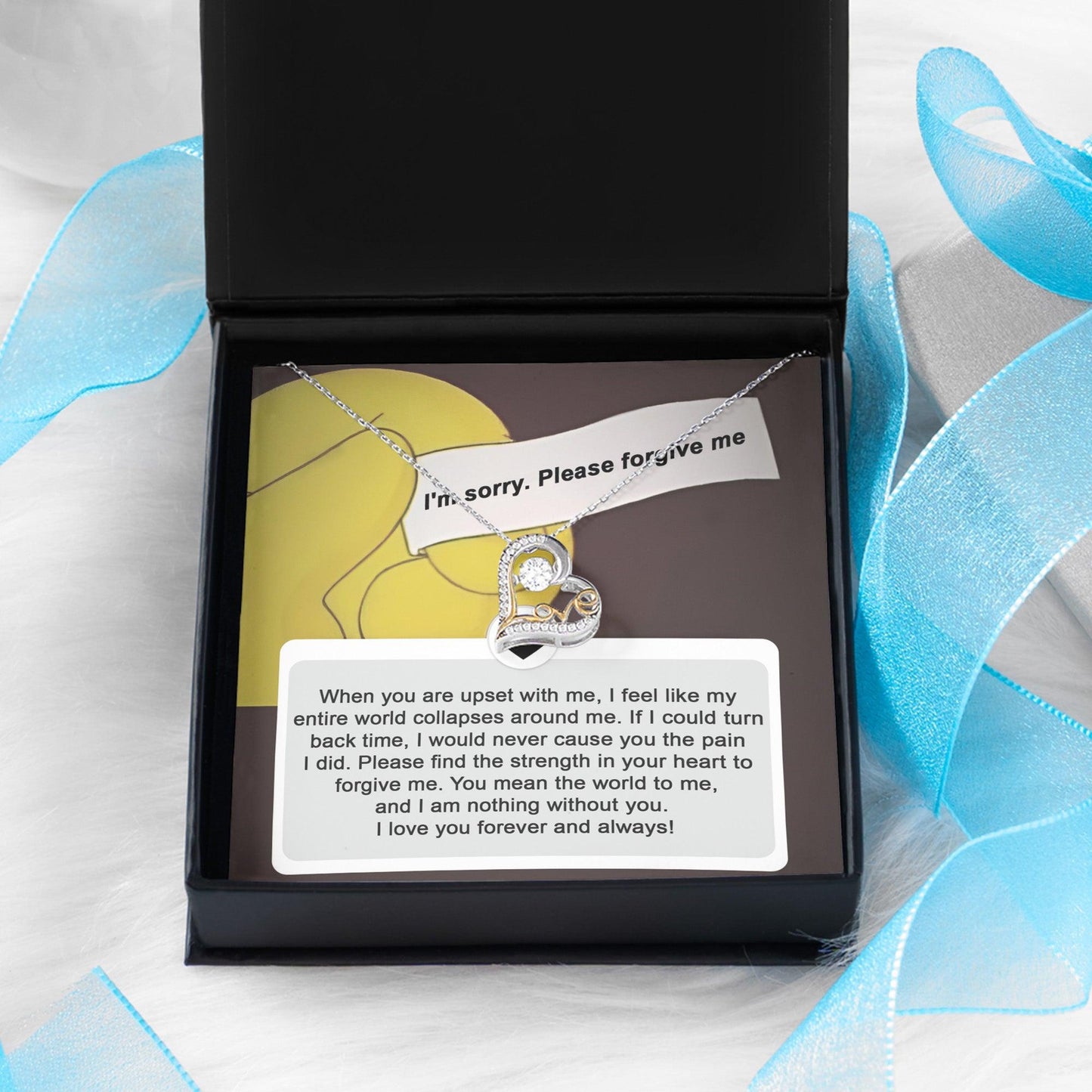 Apology Gift for Girlfriend, Wife, Soulmate - Sorry, Nothing Without You - Love Heart Pendant Necklace - Mallard Moon Gift Shop