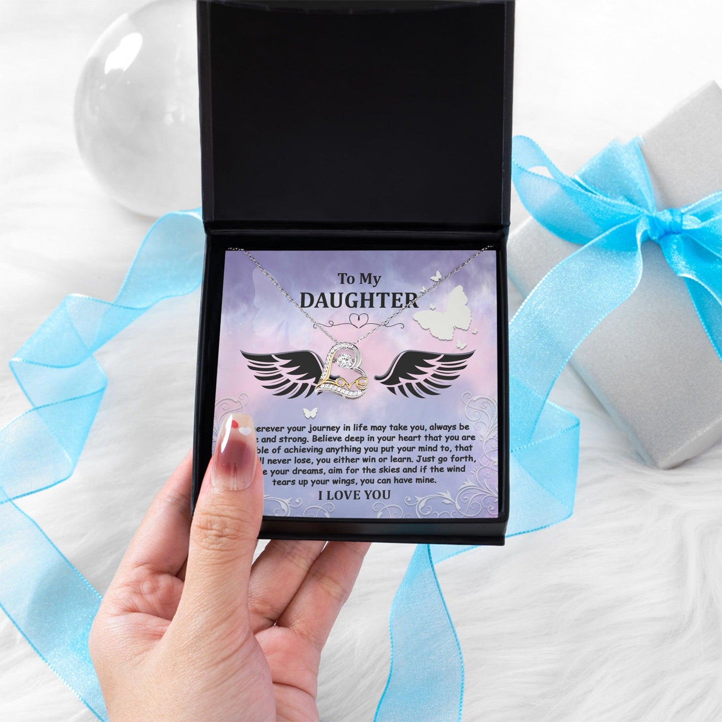 Daughter Gift for Birthday, Christmas, Graduation - Brave And Strong - Love Dancing Heart Pendant Necklace - Mallard Moon Gift Shop