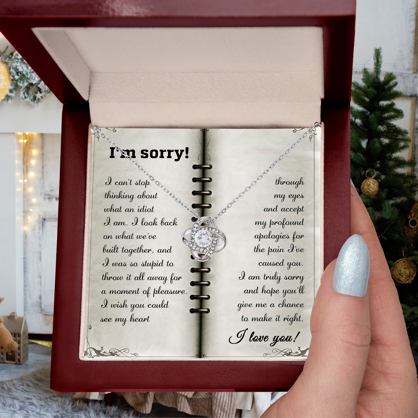 Apology Gift for Girlfriend, Wife, Soulmate - Sorry, What An Idiot - Love Knot Pendant Necklace - Mallard Moon
