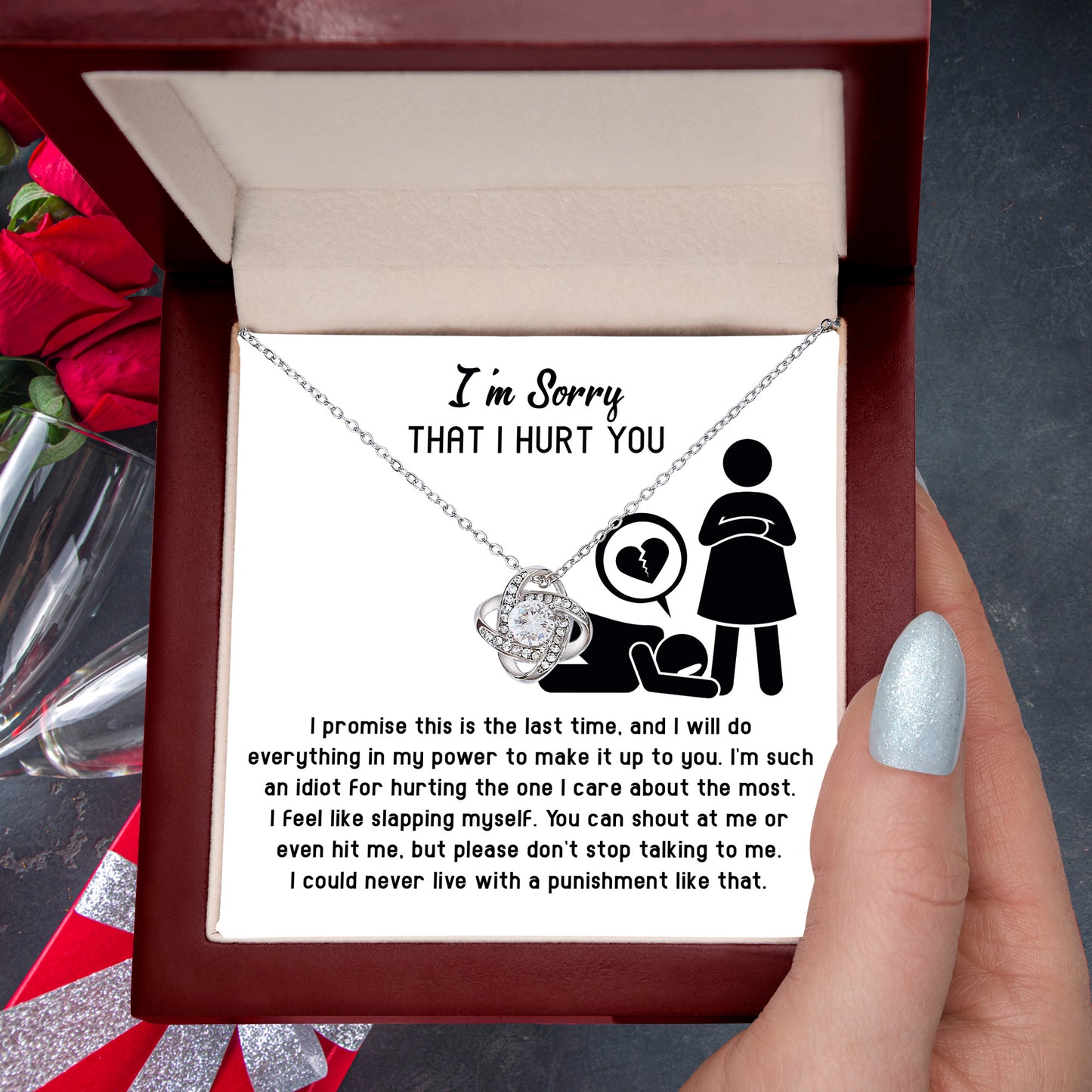 Apology Gift for Girlfriend, Wife, Soulmate - Sorry, Please Don't Stop Talking - Love Knot Pendant Necklace