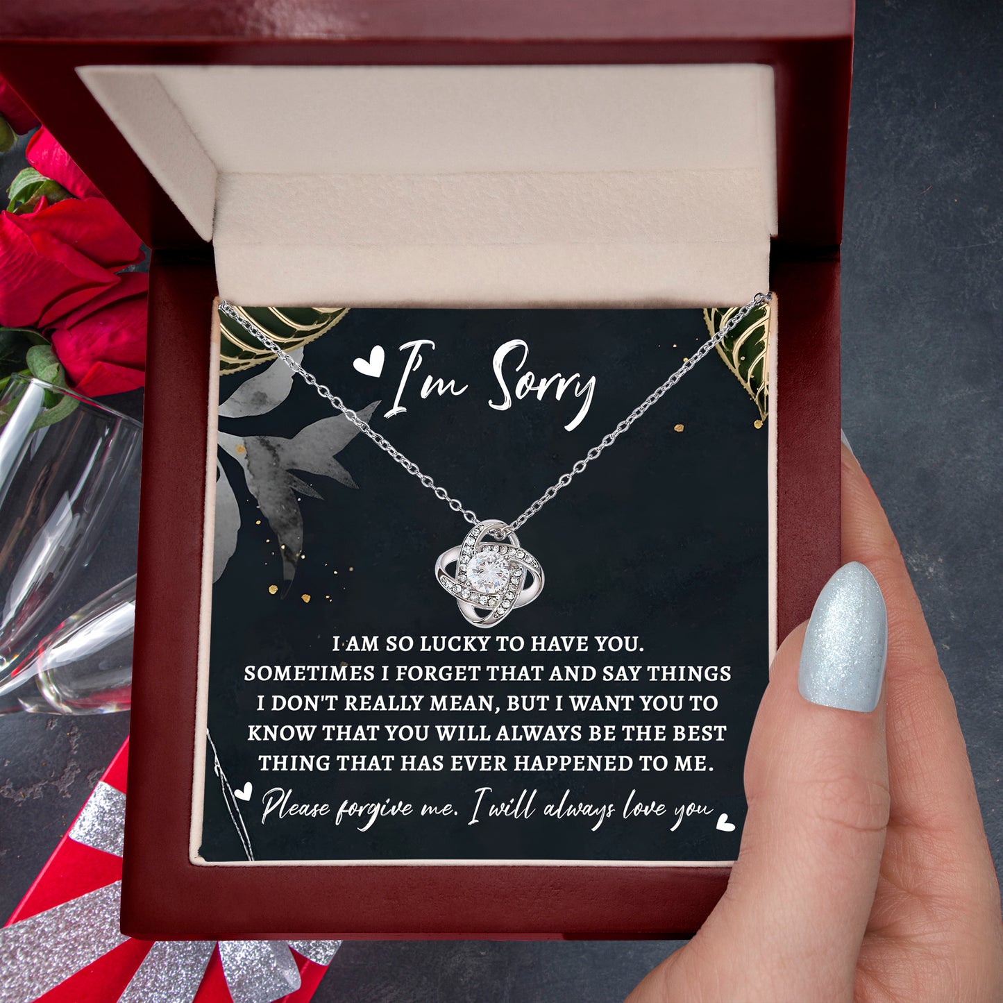 Apology Gift for Girlfriend, Wife, Soulmate - Sorry, The Best Thing - Love Knot Pendant Necklace