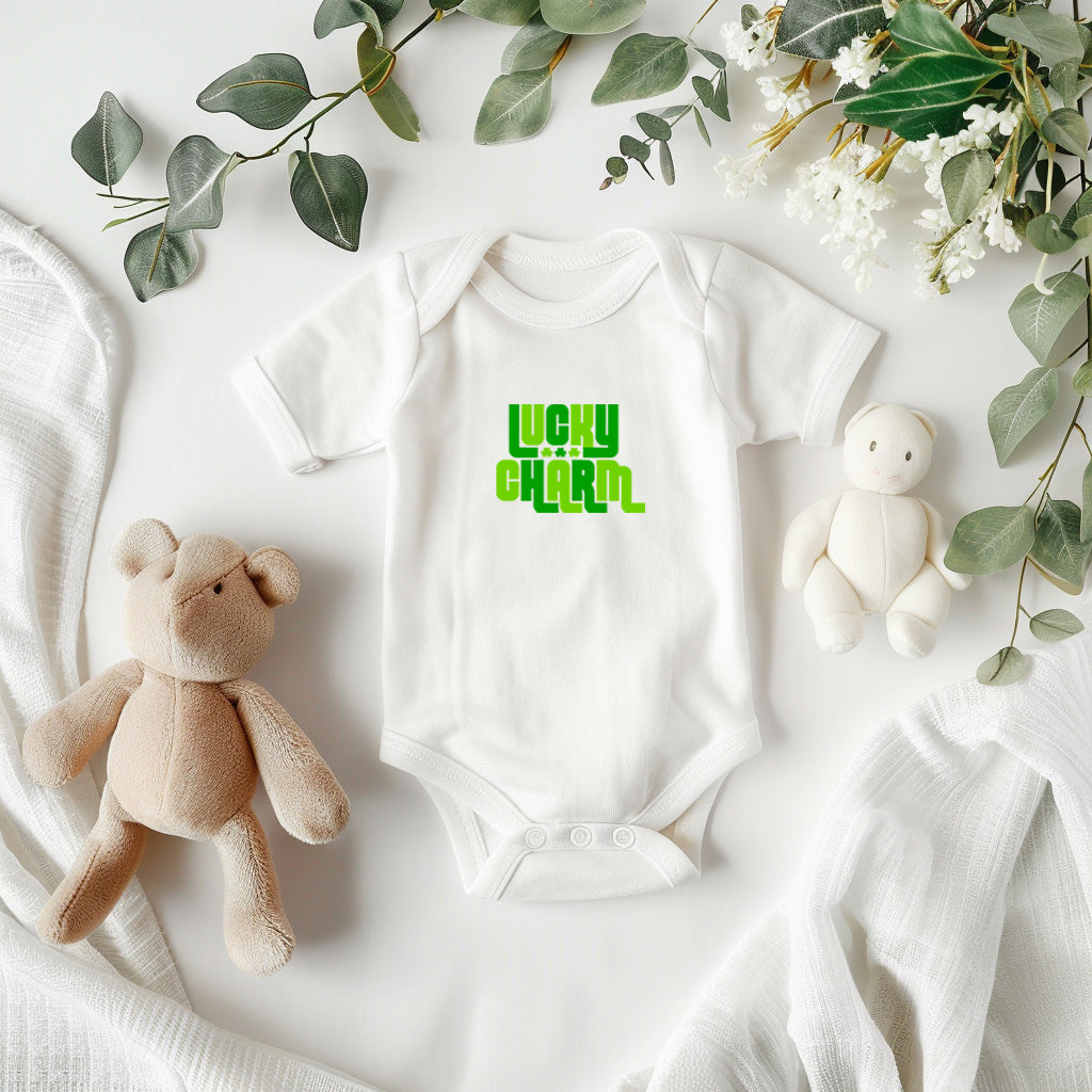 Lucky Charm St. Patrick’s Day Baby Bodysuit – Retro Shamrock Onesie – Soft Cotton Infant Romper – Cute Irish Holiday Outfit & Baby Shower Gift - Mallard Moon Gift Shop