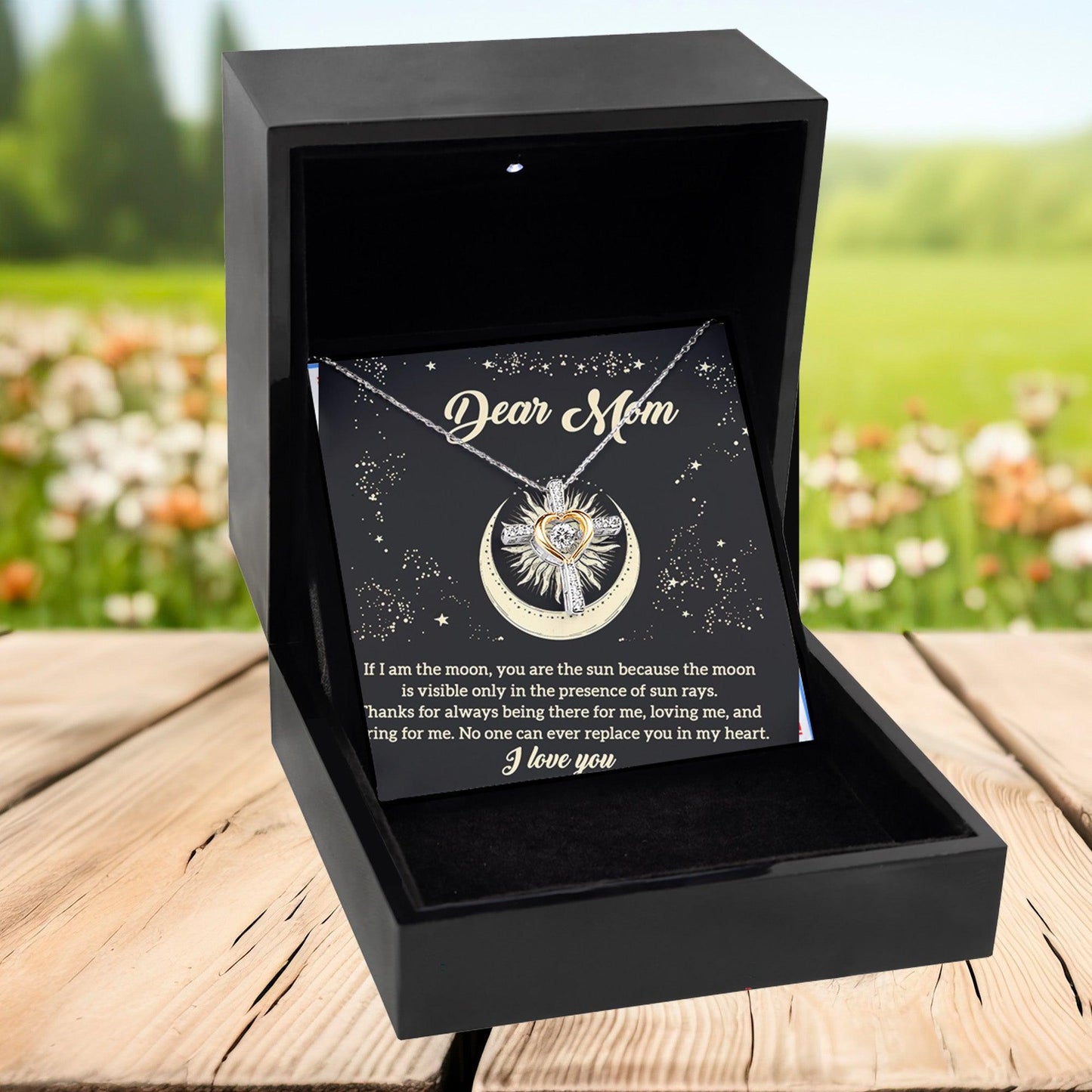 To My Mom If I am the Moon, You are the Sun Cross Pendant Necklace - Mallard Moon Gift Shop