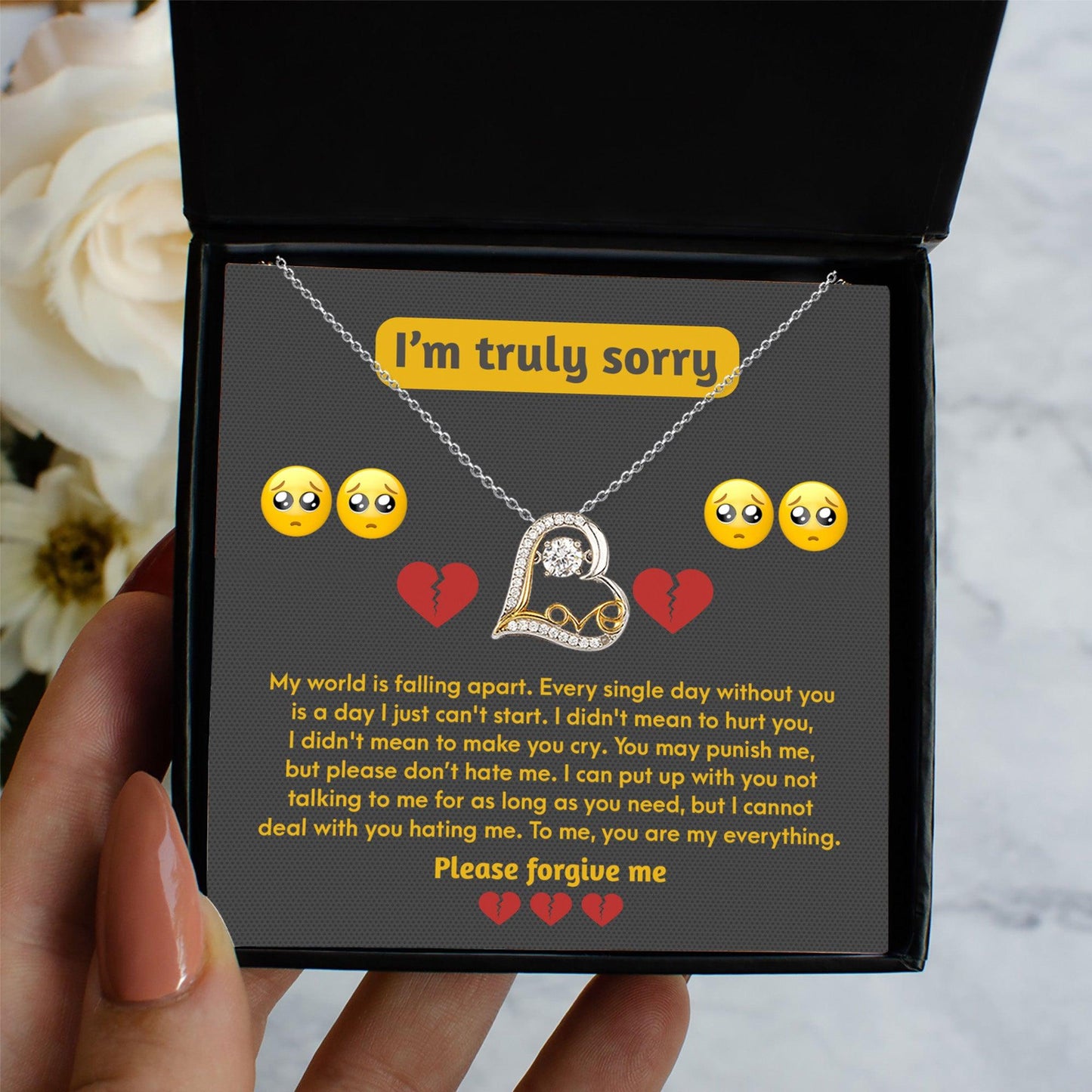 Apology Gift for Girlfriend, Wife, Soulmate - Sorry, Make You Cry - Love Dancing Heart Pendant Necklace - Mallard Moon Gift Shop