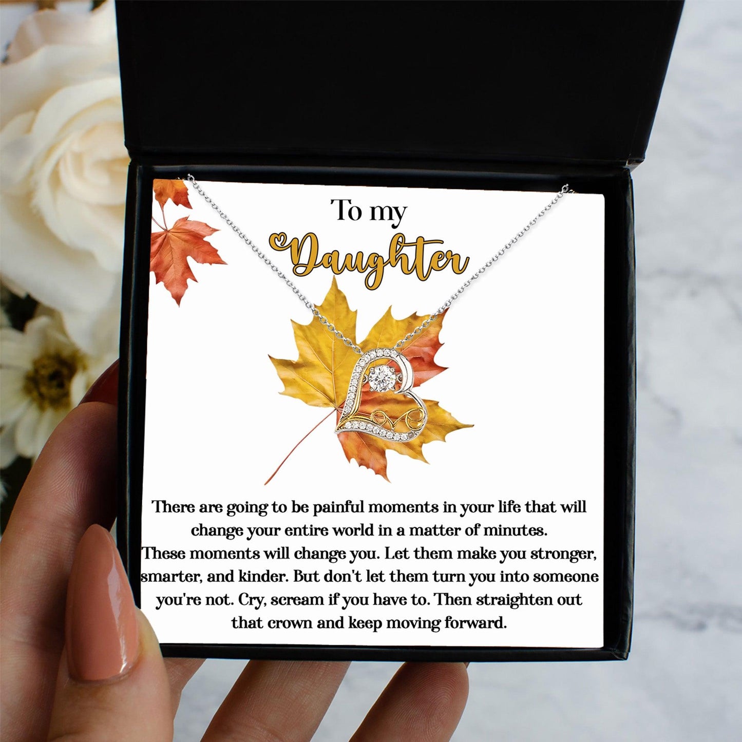 Daughter Birthday, Graduation, Christmas Inspirational Gift  - Make You Stronger - Love Dancing Heart Pendant Necklace - Mallard Moon Gift Shop