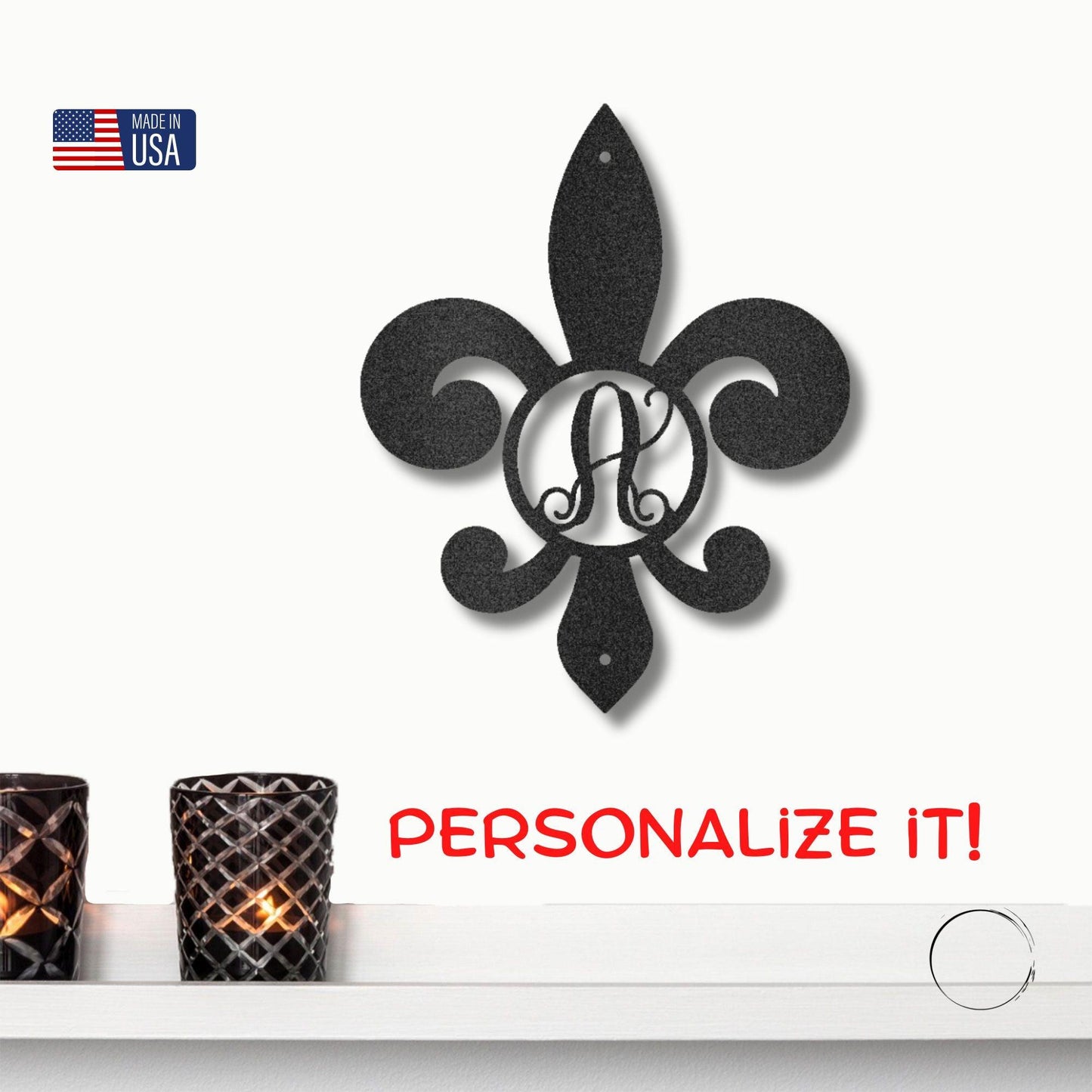 Fleur De Lis Personalized Initial Metal Art Wall Sign - Mallard Moon Gift Shop