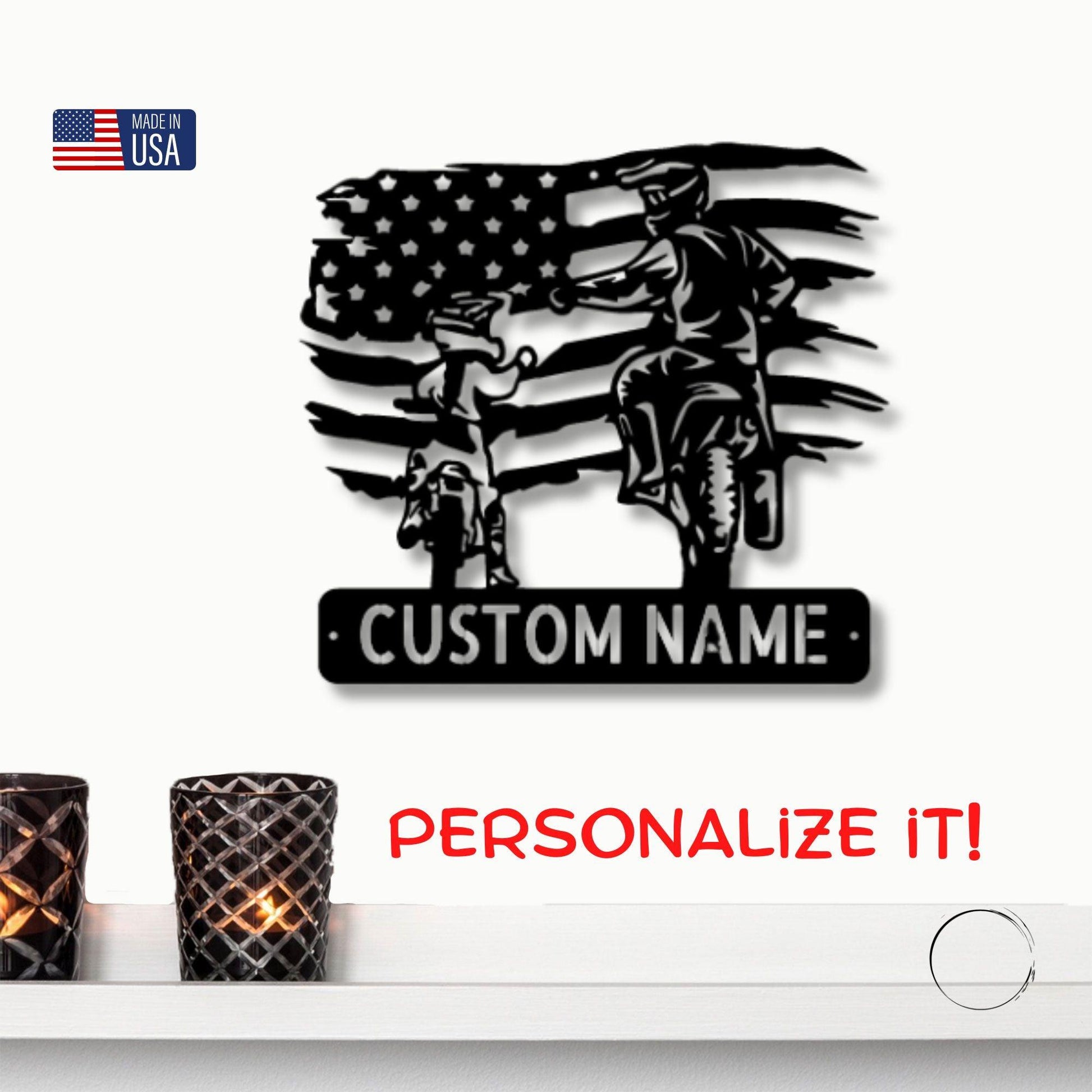 American Motocross Family Monogram Indoor Outdoor Steel Wall Sign - Mallard Moon Gift Shop