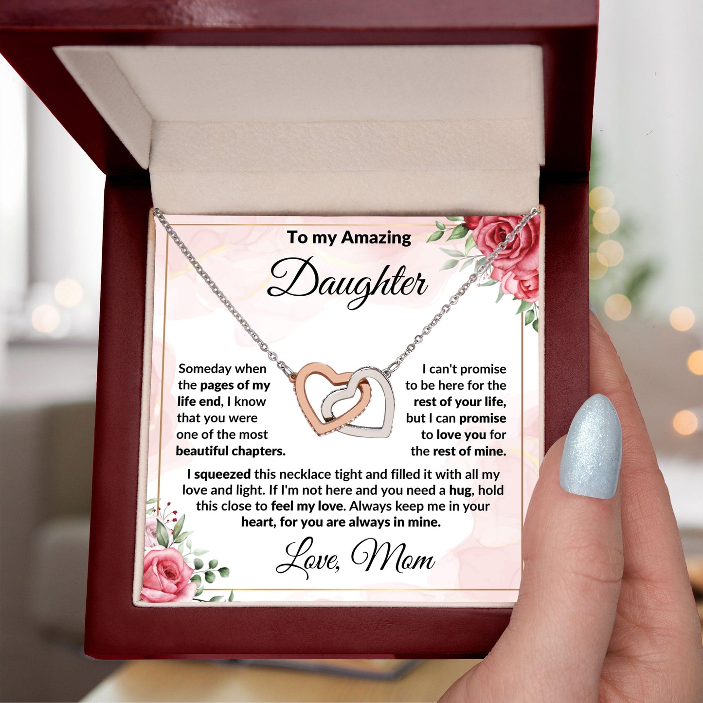 To My Amazing Daughter - I Promise to Love You - Interlocking Hearts Necklace - Mallard Moon Gift Shop
