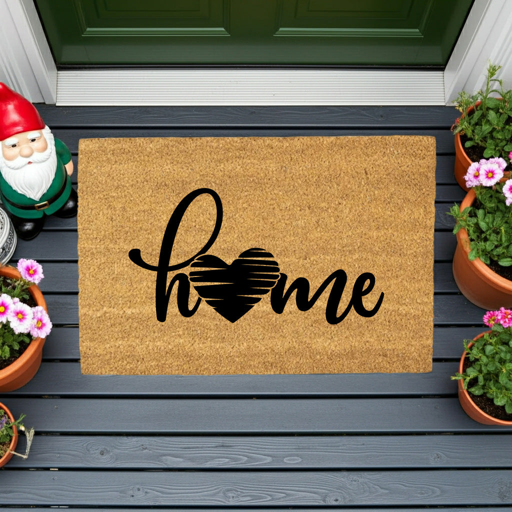Home Heart Coir Doormat – Rustic Farmhouse Welcome Mat | Minimalist Entryway Décor | Everyday Porch Rug with Script Heart Design - Mallard Moon