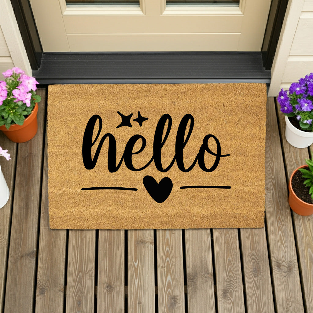 Hello Coir Doormat – Simple Welcome Mat | Minimalist Farmhouse Front Porch Decor | Everyday Entryway Rug - Mallard Moon