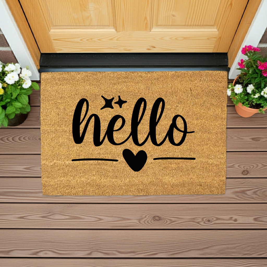 Hello Coir Doormat – Simple Welcome Mat | Minimalist Farmhouse Front Porch Decor | Everyday Entryway Rug - Mallard Moon