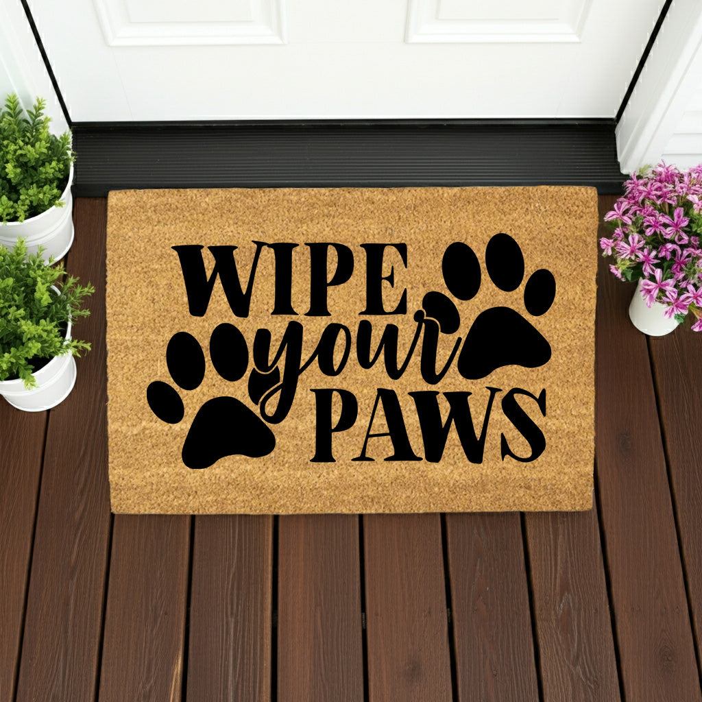 “Wipe Your Paws” Funny Pet Doormat | Natural Coir Welcome Mat for Dog & Cat Owners | Farmhouse Style Entry Rug - Mallard Moon