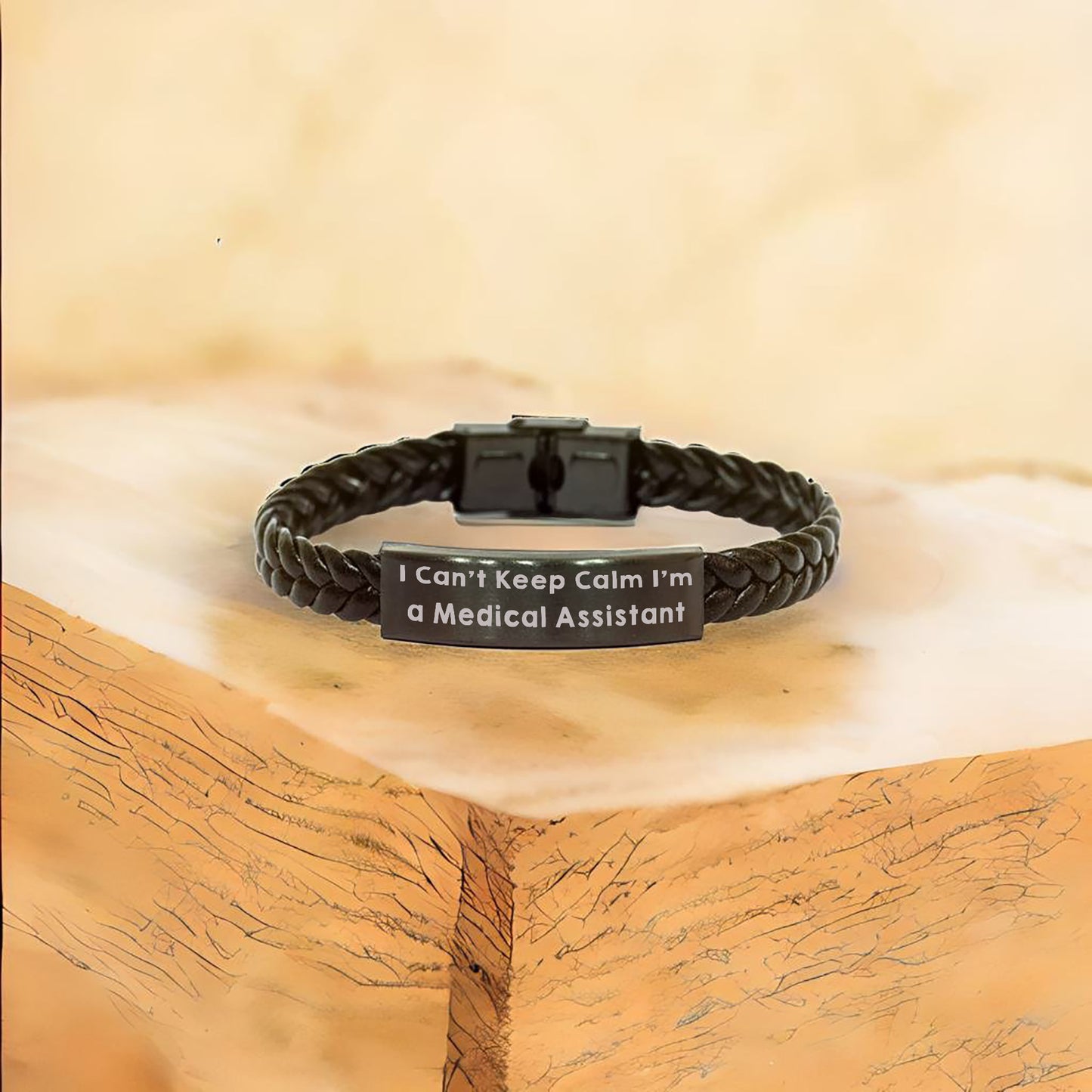 Medical Assistant Bracelet – “I Can’t Keep Calm I’m a Medical Assistant” Engraved Stainless Steel Plate – Braided PU Leather Wristband Gift for Healthcare Workers, Nurses & Hospital Staff
