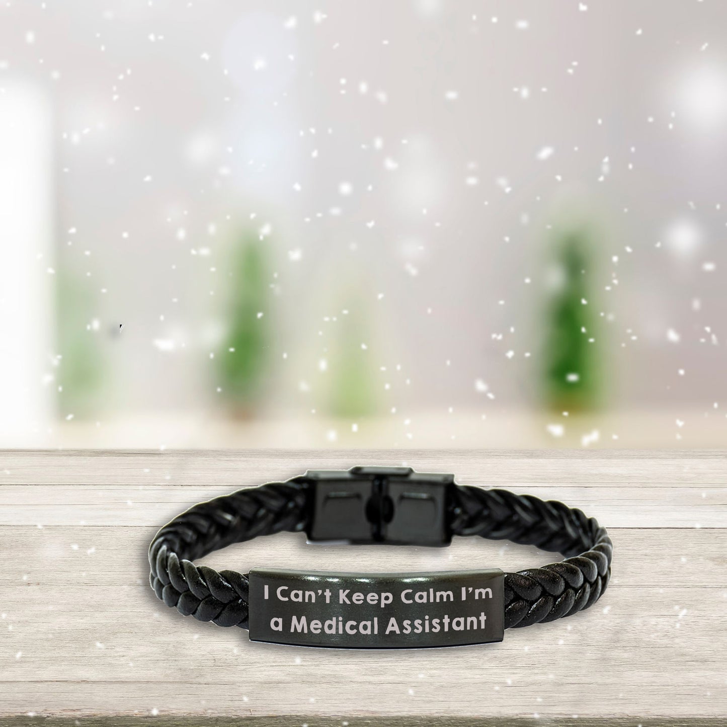 Medical Assistant Bracelet – “I Can’t Keep Calm I’m a Medical Assistant” Engraved Stainless Steel Plate – Braided PU Leather Wristband Gift for Healthcare Workers, Nurses & Hospital Staff