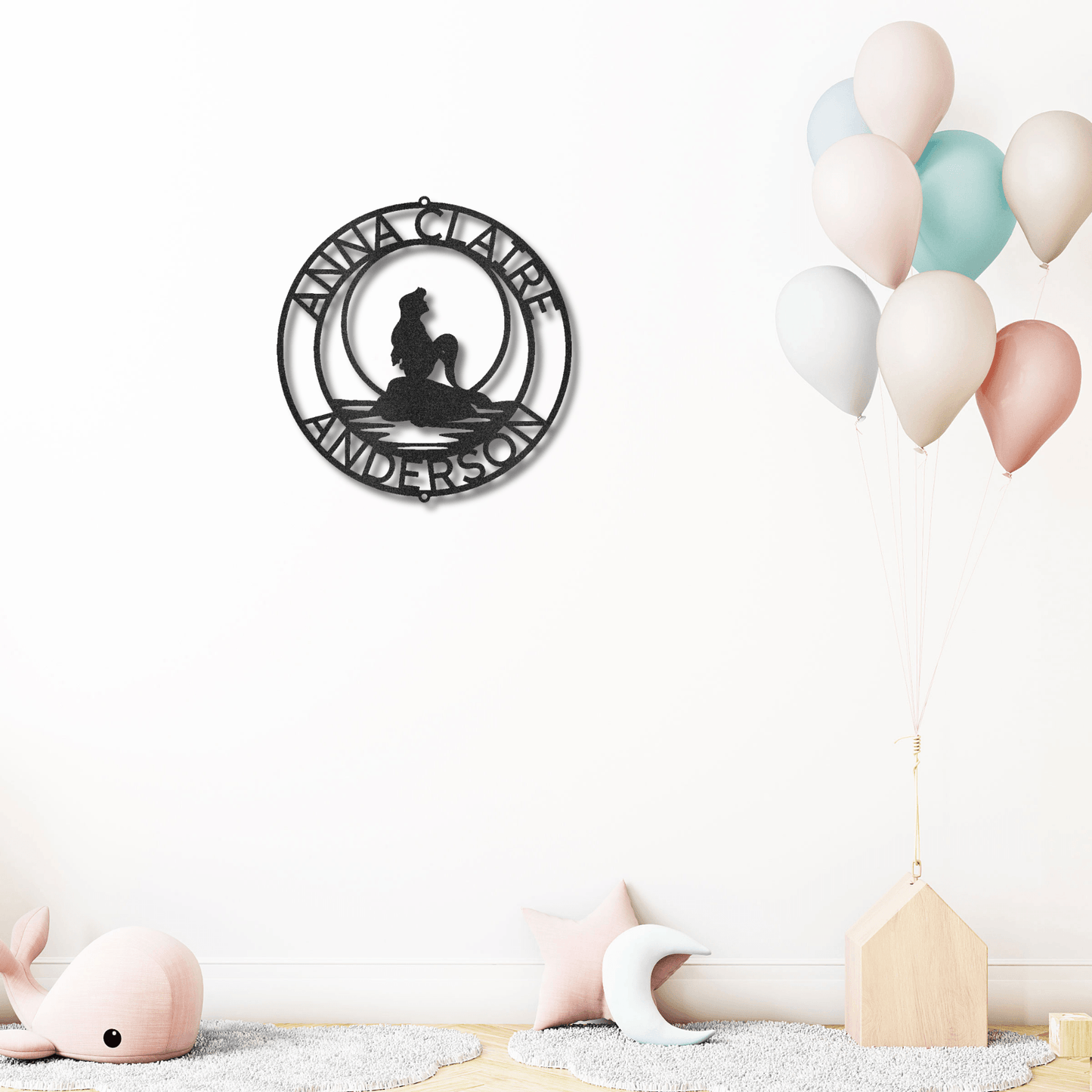 Mermaid Wishes Custom Name Metal Art Wall Sign - Mallard Moon Gift Shop