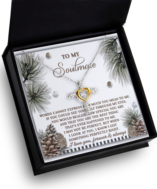 Soulmate, Wife, Girlfriend Romantic Gift - Perfectly Right - Dancing Cross Pendant Necklace - Mallard Moon Gift Shop