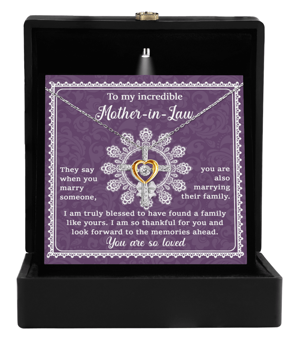 Mother-in-Law Gift I am Truly Blessed for the Memories Ahead Cross Pendant Necklace - Mallard Moon Gift Shop