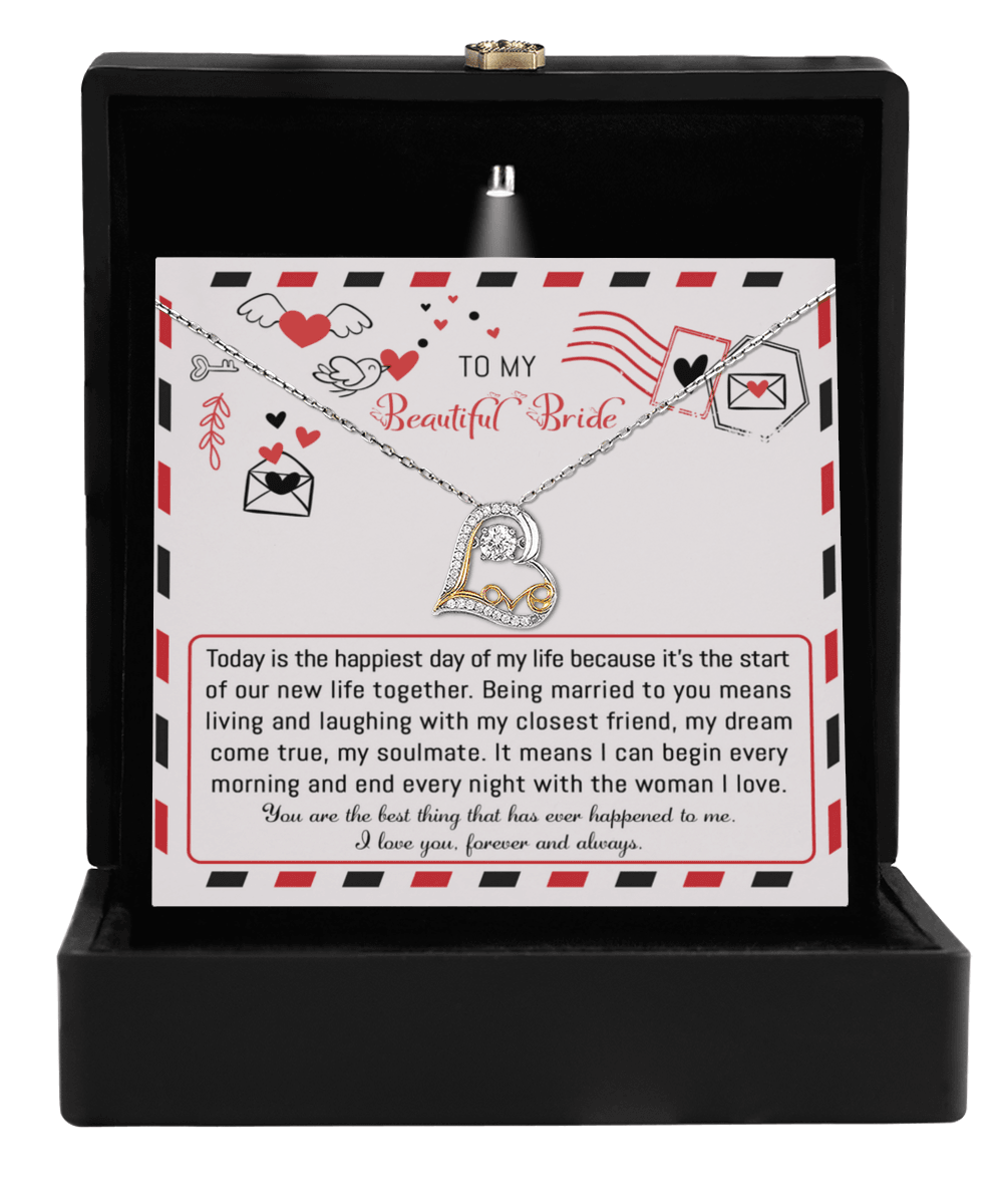 Bride Wedding Day Gift - The Happiest Day - Love Dancing Heart Pendant Necklace - Mallard Moon Gift Shop