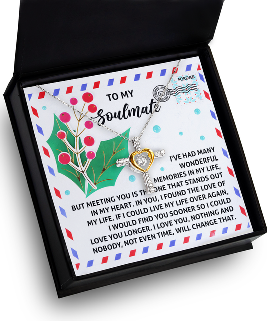 Soulmate, Wife, Girlfriend Romantic Gift - Love You Longer - Dancing Cross Pendant Necklace - Mallard Moon Gift Shop