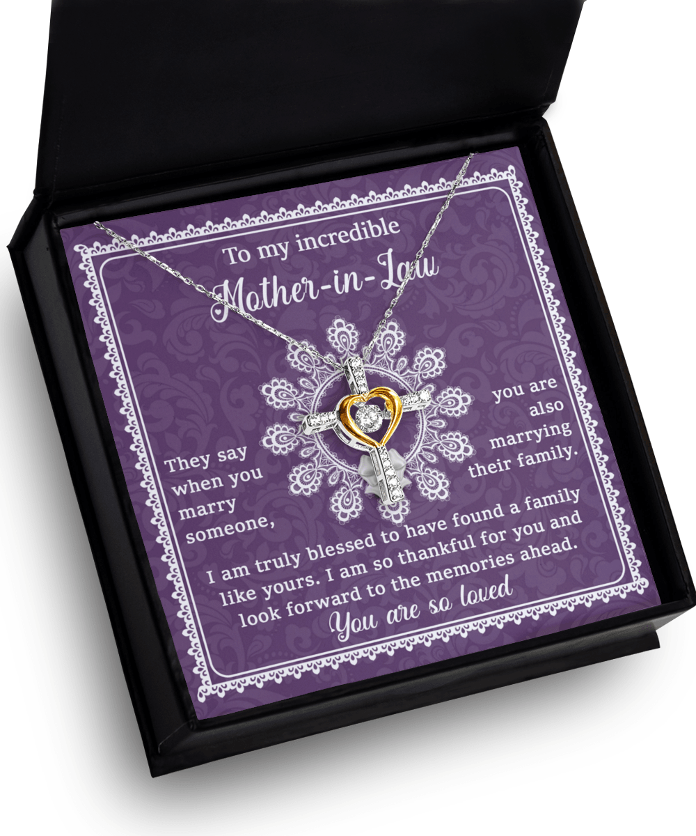 Mother-in-Law Gift I am Truly Blessed for the Memories Ahead Cross Pendant Necklace - Mallard Moon Gift Shop