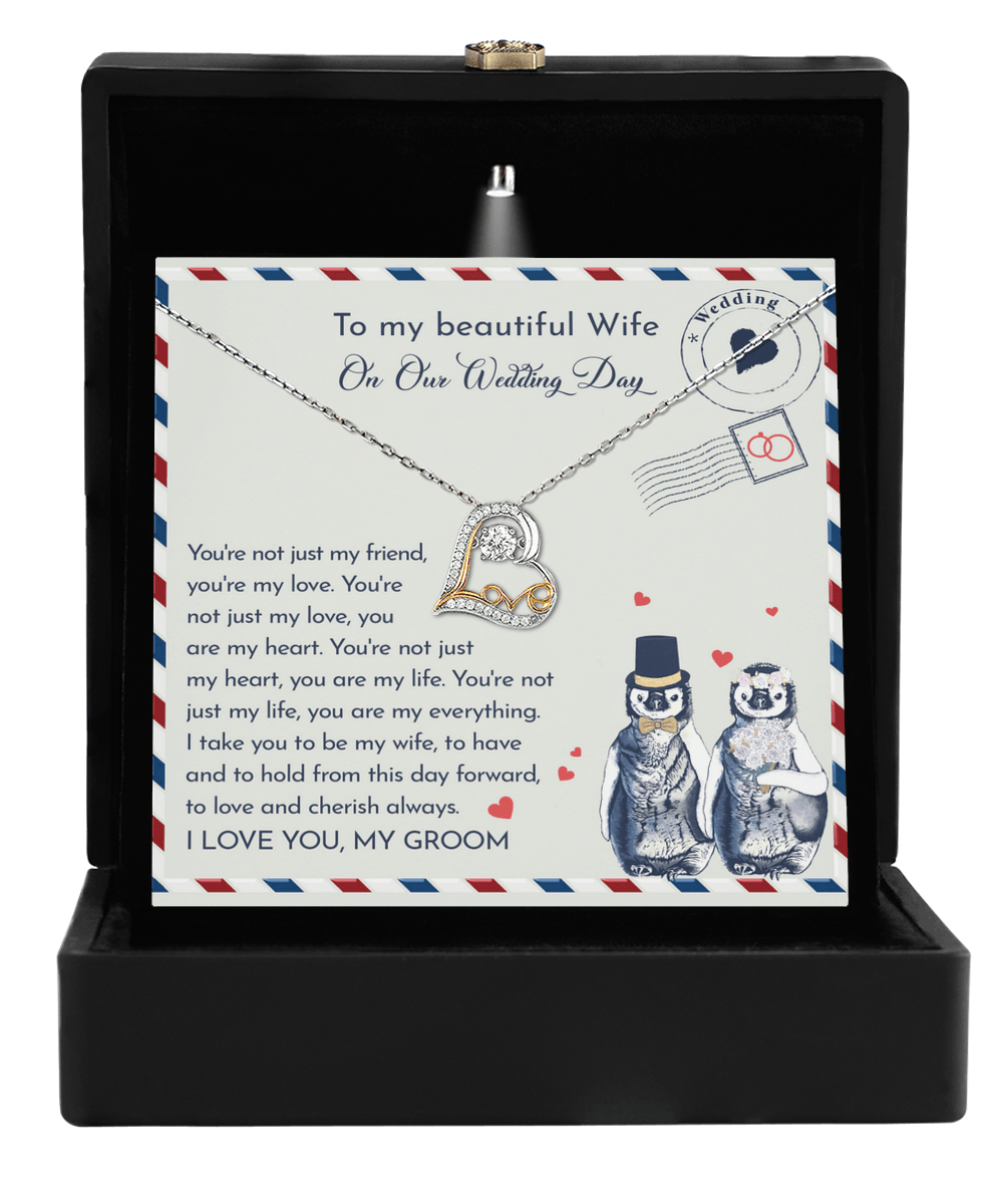 Wife Wedding Day Gift - I Will Love And Cherish Always Love Dancing Heart Pendant Necklace, Bride Jewelry, Gift from Groom - Mallard Moon Gift Shop