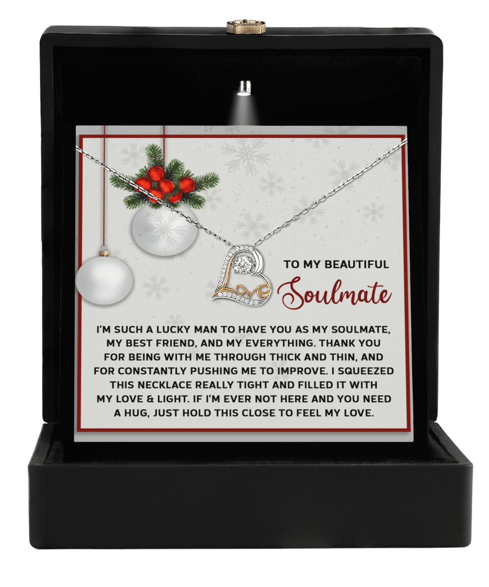 To My Beautiful Soulmate Feel My Love Christmas Anniversary Heart Pendant Necklace for Wife Girlfriend Jewelry - Mallard Moon Gift Shop