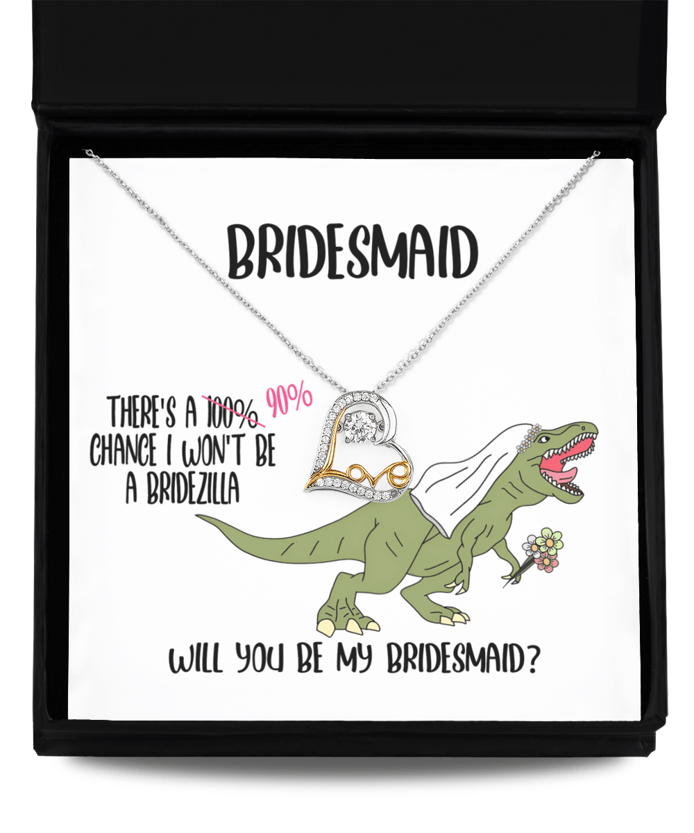 Bridesmaid Wedding Party Proposal Invitation Love Heart Necklace Gift from Bridezilla, Bridesmaid Gifts - Mallard Moon Gift Shop