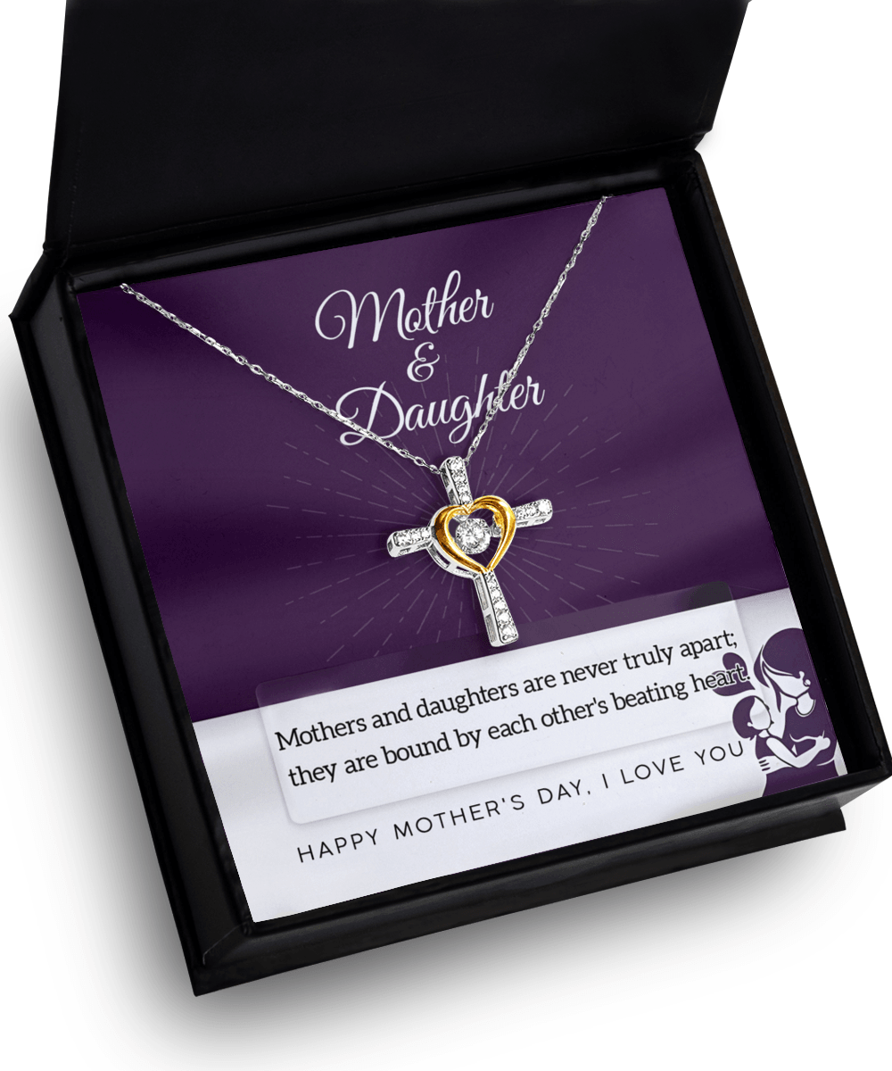 Mother's Day Gift - Mothers and Daughters are Never Truly Apart They are Bound by the Heart Cross Pendant Necklace - Mallard Moon Gift Shop