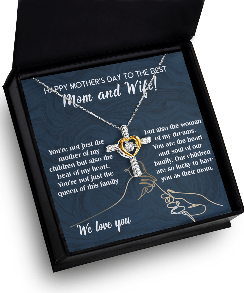 Happy Mother's Day to the Best Mom and Wife Cross Pendant Necklace - Mallard Moon Gift Shop