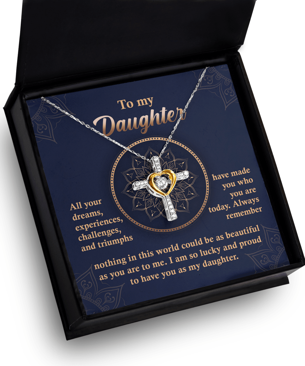 Daughter, Proud of You Cross Pendant Necklace Birthday Wedding Graduation Gift - Mallard Moon Gift Shop
