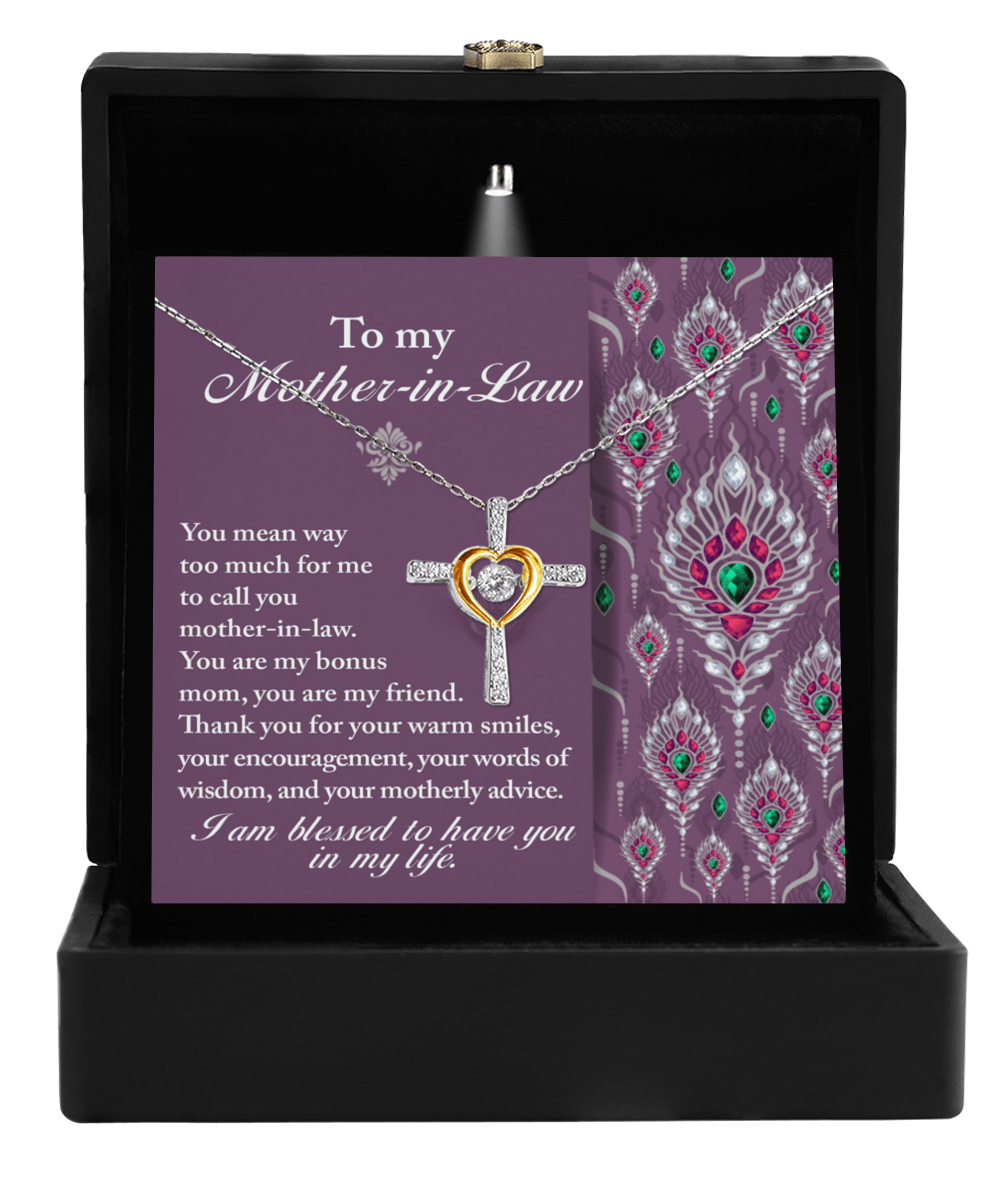 Mother-in-Law Gift You Are My Bonus Mom, My Friend Cross Pendant Necklace - Mallard Moon Gift Shop