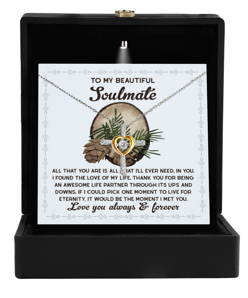 Soulmate, Wife, Girlfriend Romantic Gift - One Moment - Dancing Cross Pendant Necklace - Mallard Moon Gift Shop
