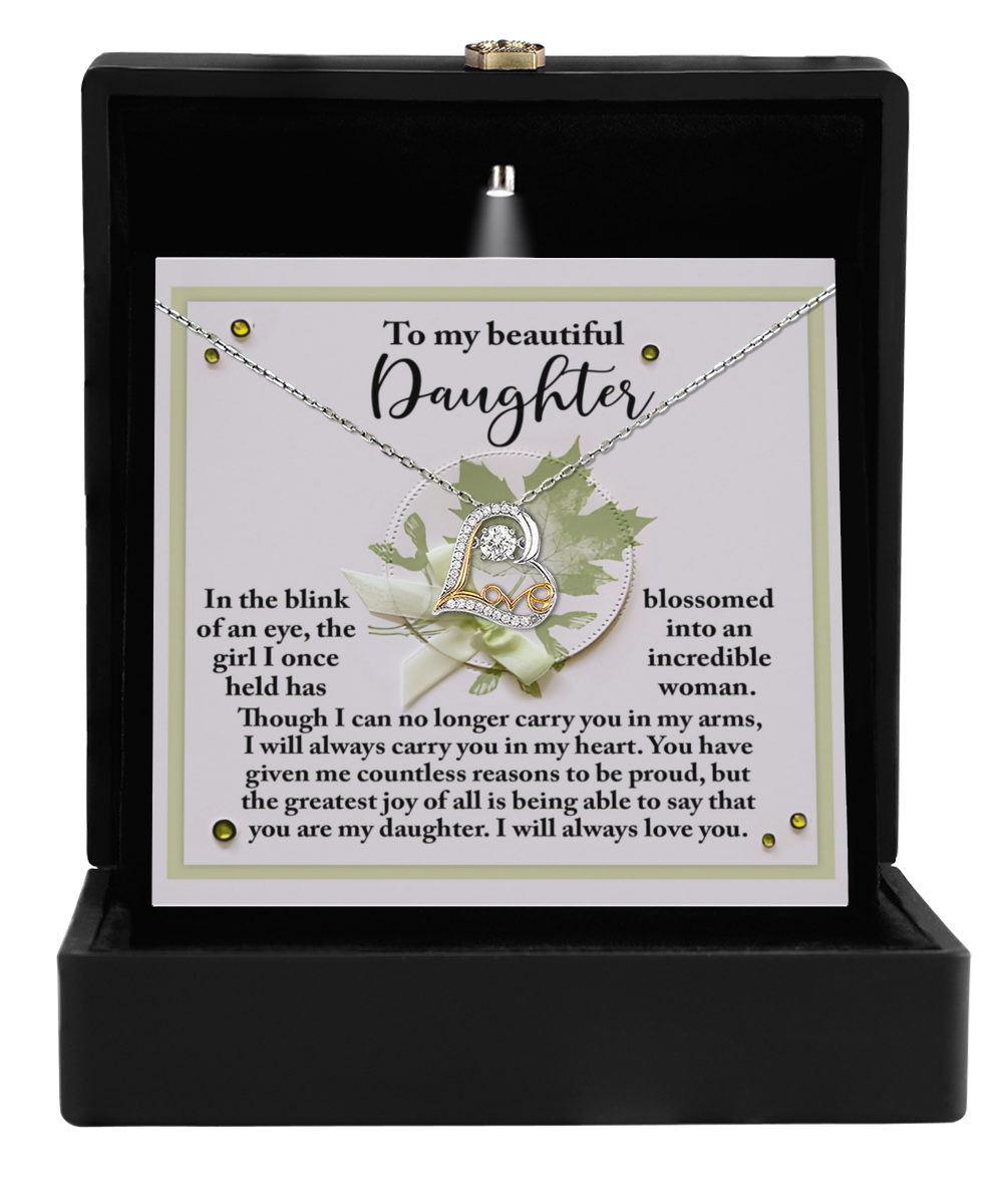 Daughter Birthday, Graduation, Christmas Inspirational Gift  - Incredible Woman - Love Dancing Heart Pendant Necklace - Mallard Moon Gift Shop