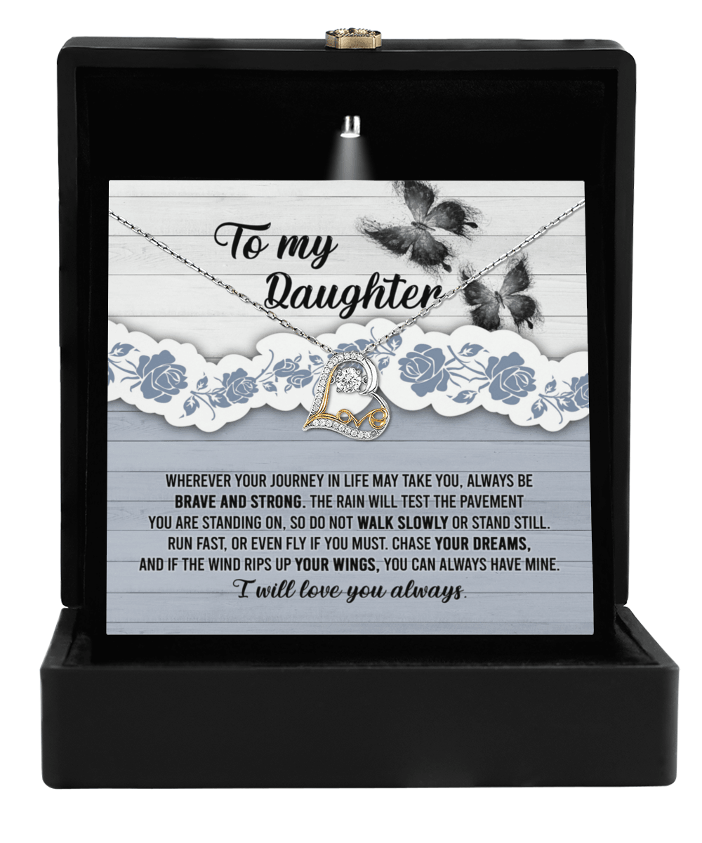 Daughter Wedding Day, Graduation, Birthday Gift - Chase Your Dreams Always Have My Wings - Love Dancing Heart Pendant Necklace - Mallard Moon Gift Shop
