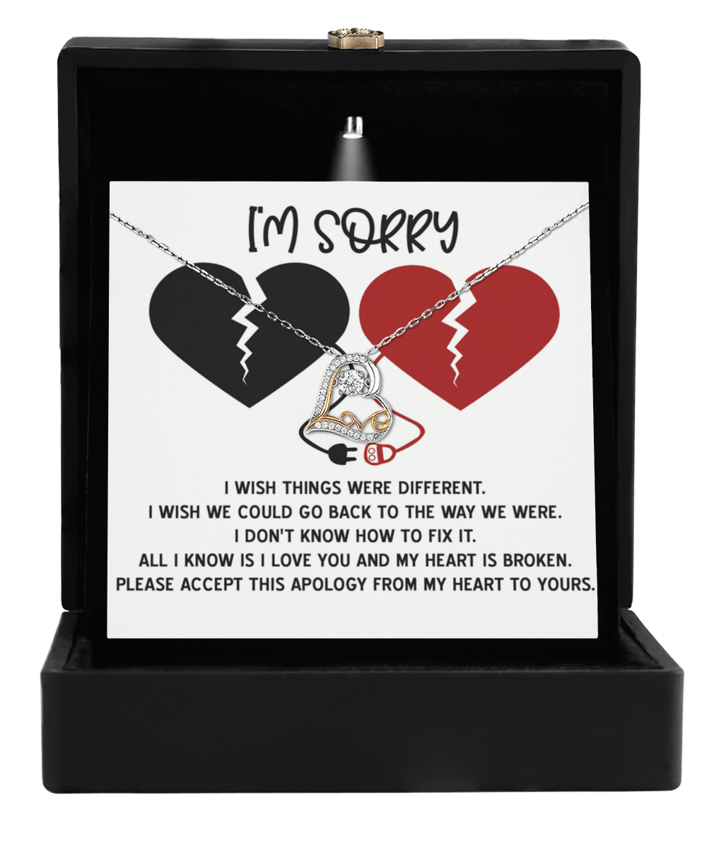 Apology Gift for Girlfriend, Wife, Soulmate - Sorry, Heart Is Broken - Love Dancing Heart Pendant Necklace - Mallard Moon Gift Shop