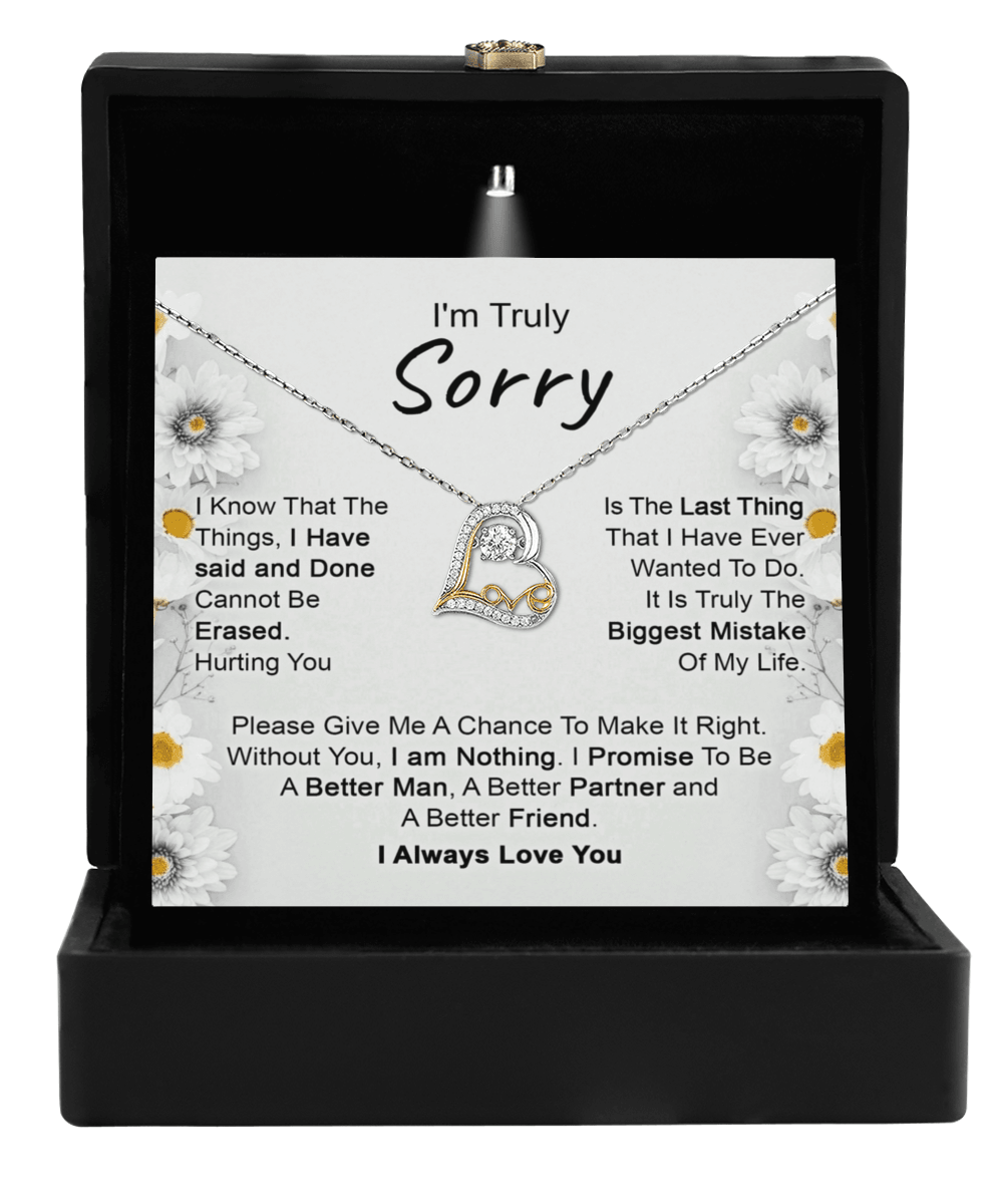 Apology Gift for Girlfriend, Wife, Soulmate - I’m Truly Sorry - Love Dancing Heart Pendant Necklace - Mallard Moon Gift Shop