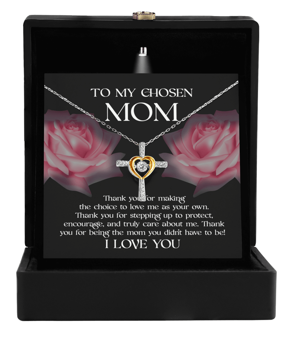 To My Chosen Bonus Mom Thank You for Stepping Up Cross Pendant Necklace - Mallard Moon Gift Shop