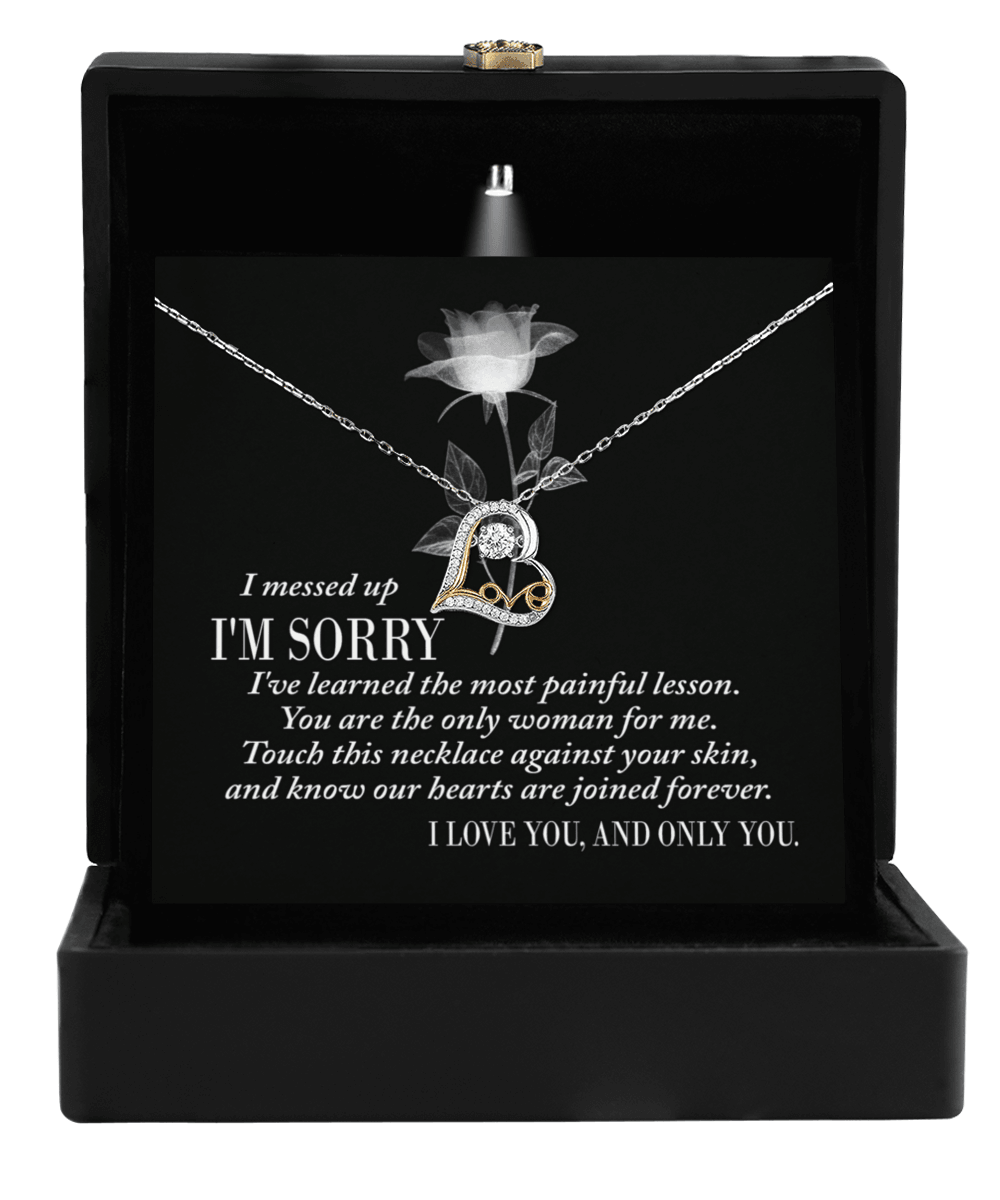 Apology Gift for Girlfriend, Wife, Soulmate - Sorry, Painful Lesson - Love Dancing Heart Pendant Necklace - Mallard Moon Gift Shop