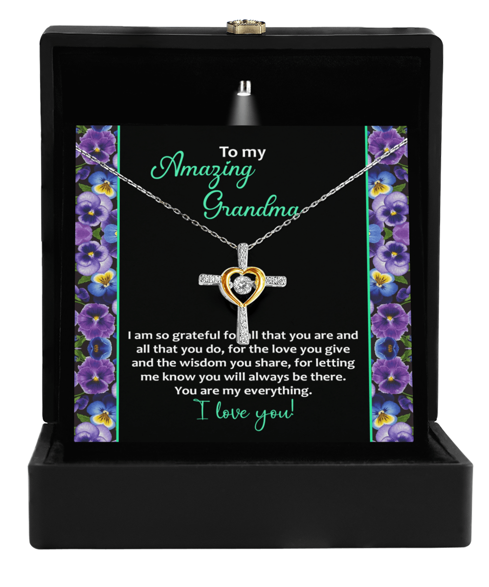 To My Amazing Grandma I am Grateful Cross Pendant Necklace - Mallard Moon Gift Shop